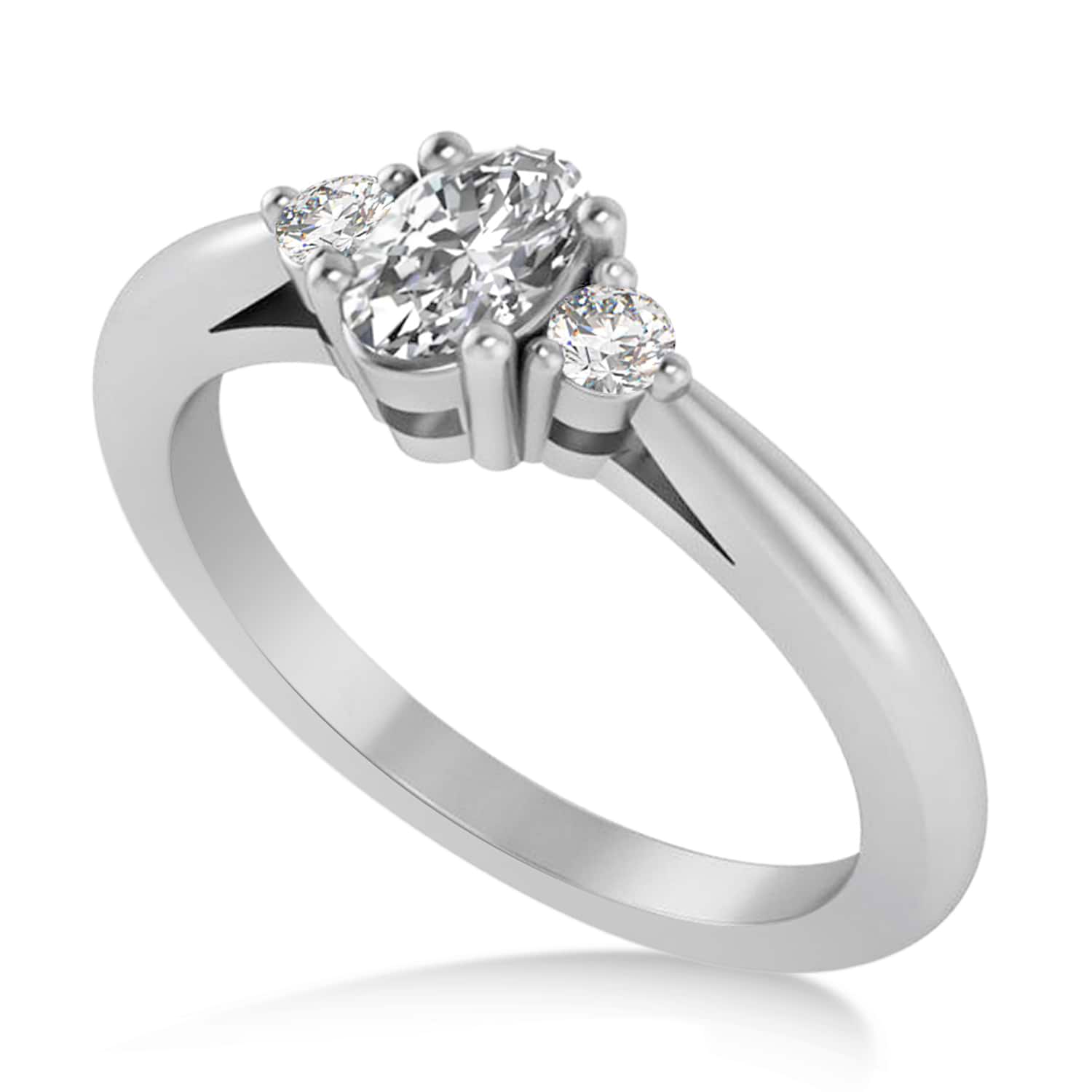 Oval Diamond Three-Stone Engagement Ring 14k White Gold (0.60ct)