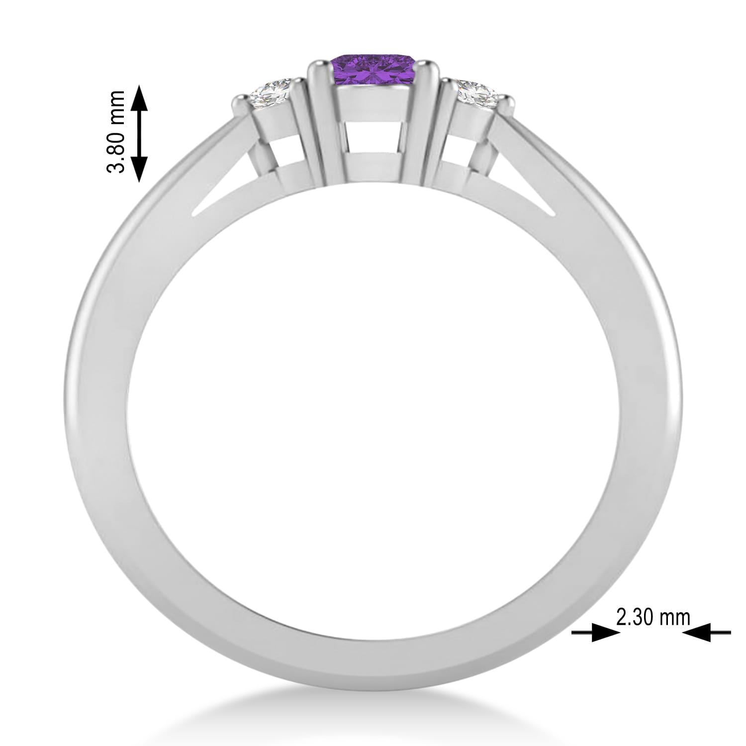 Oval Amethyst & Diamond Three-Stone Engagement Ring 14k White Gold (0.60ct)