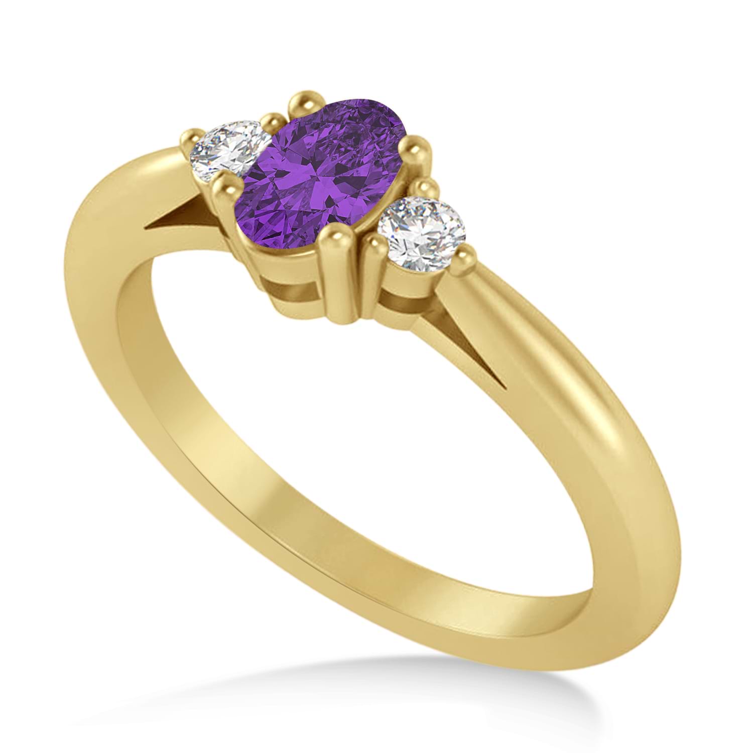 Oval Amethyst & Diamond Three-Stone Engagement Ring 14k Yellow Gold (0.60ct)