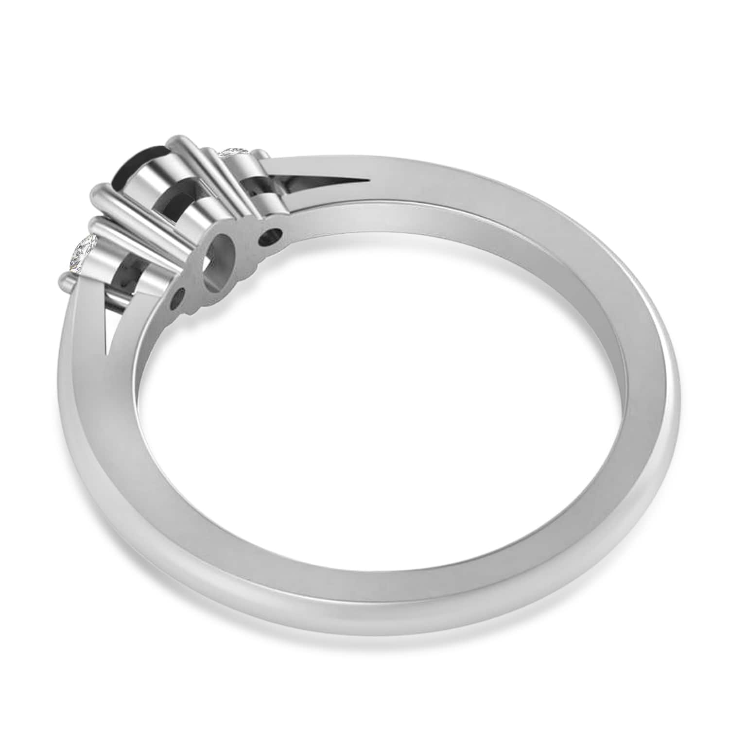 Oval Black & White Diamond Three-Stone Engagement Ring 14k White Gold (0.60ct)
