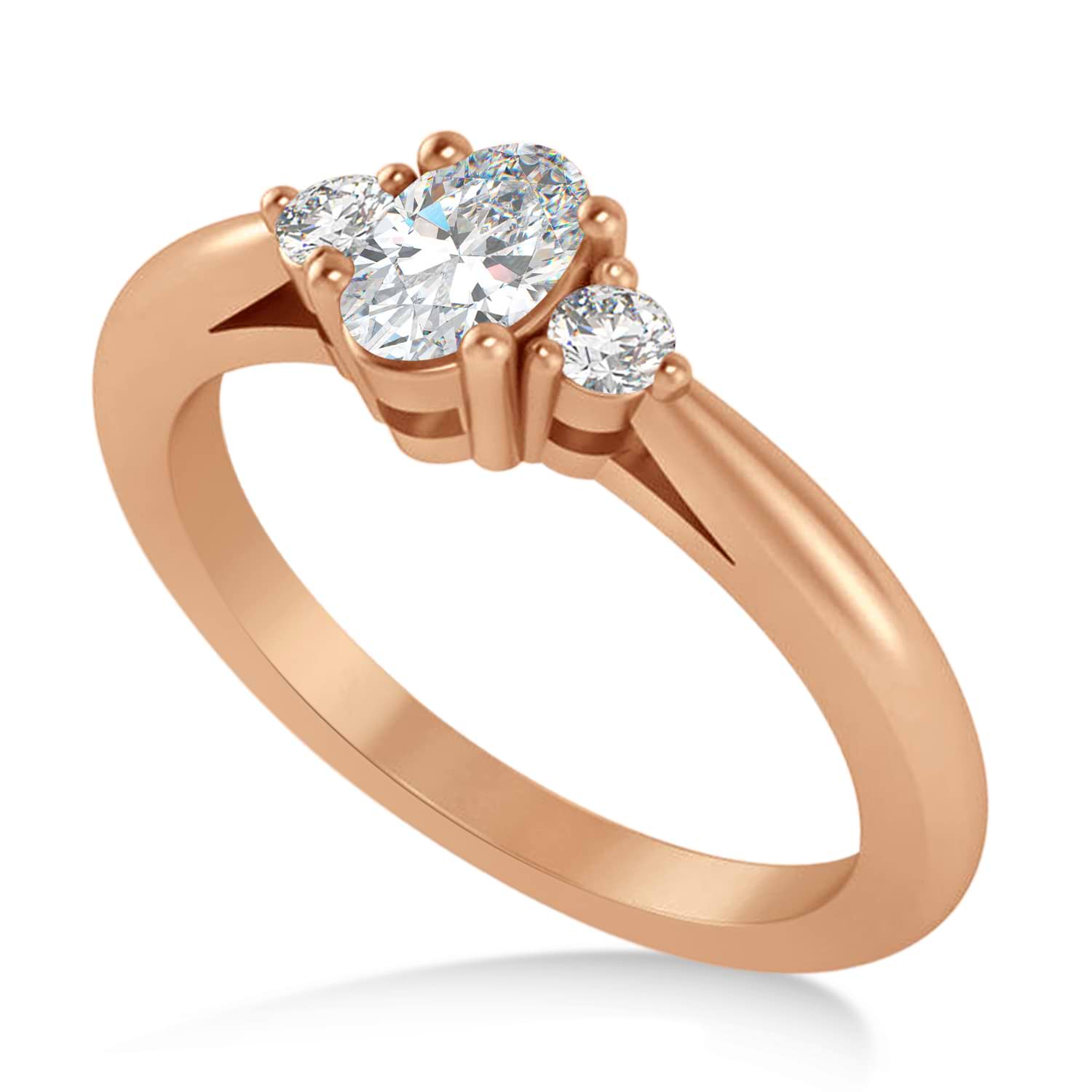 Oval Moissanite & Diamond Three-Stone Engagement Ring 14k Rose Gold (0.60ct)