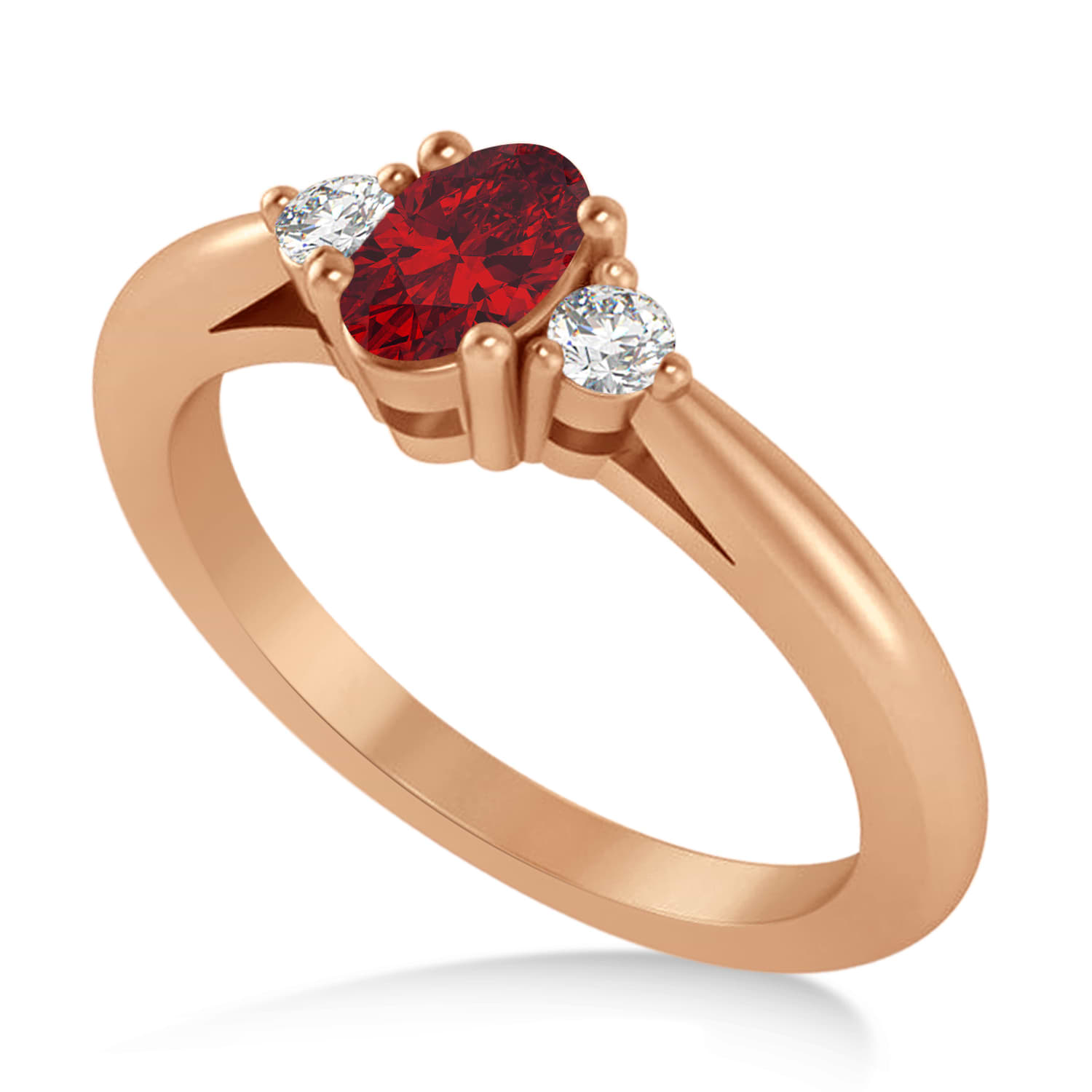Oval Ruby & Diamond Three-Stone Engagement Ring 14k Rose Gold (0.60ct)