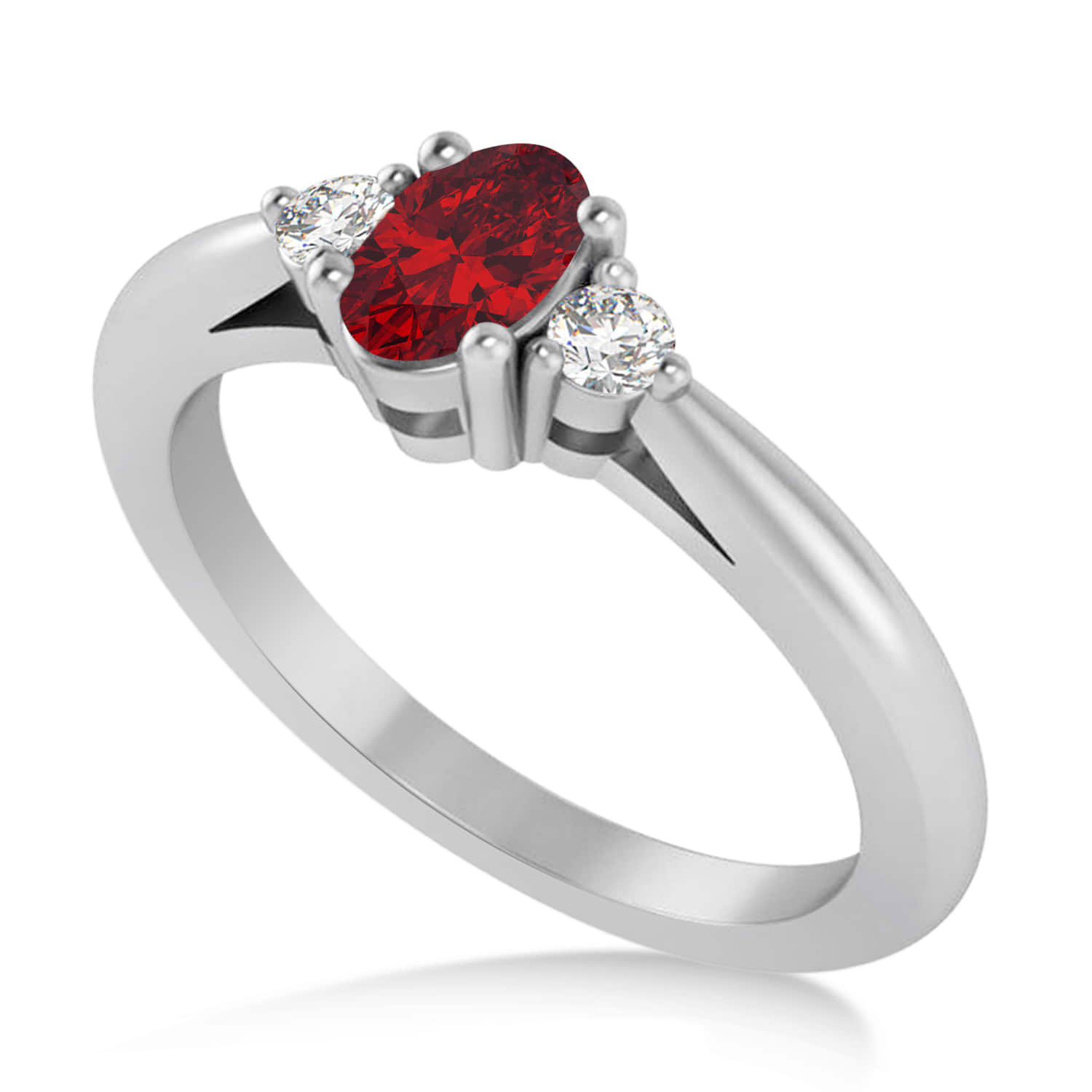 Oval Ruby & Diamond Three-Stone Engagement Ring 14k White Gold (0.60ct)