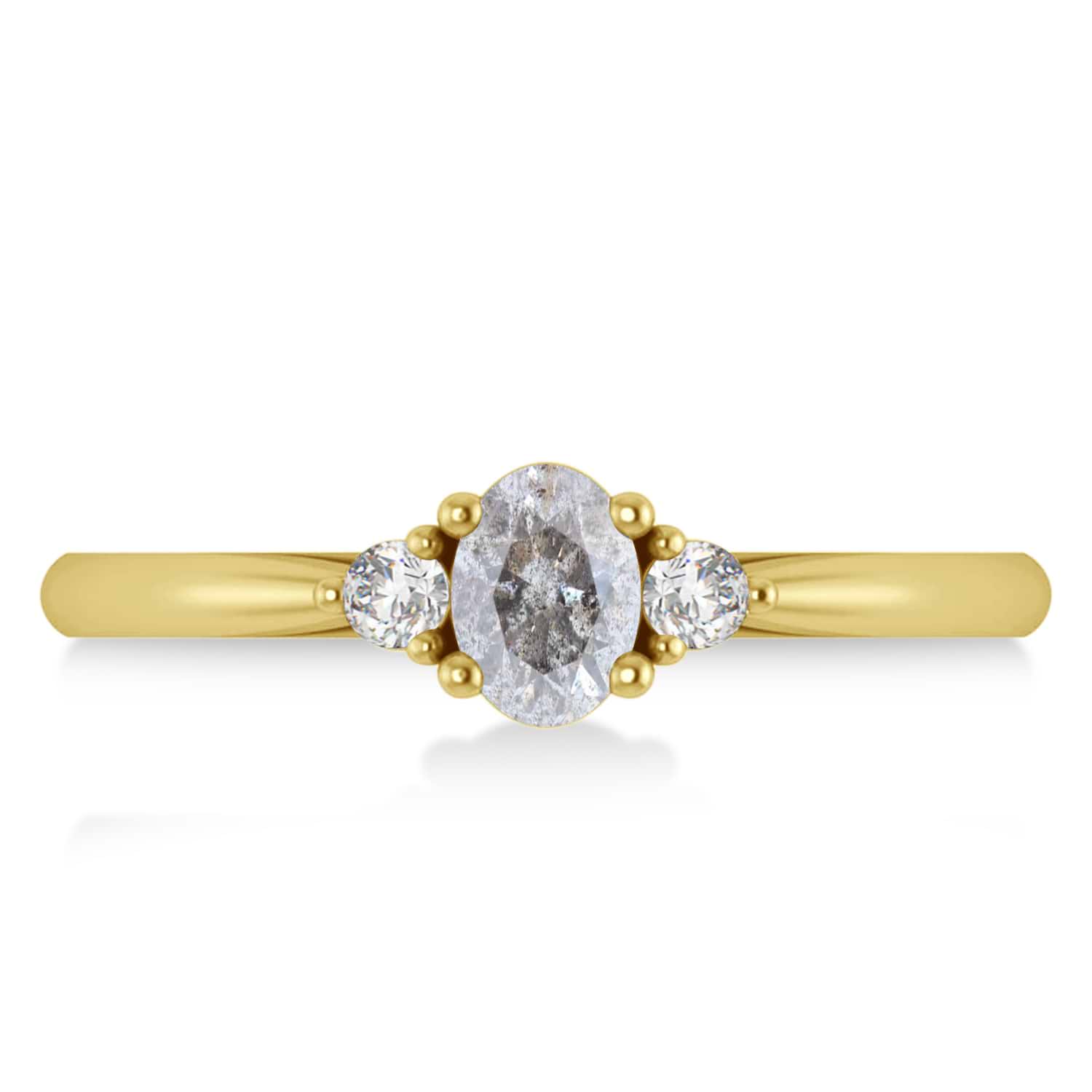Oval Salt & Pepper & White Diamond Three-Stone Engagement Ring 14k Yellow Gold (0.60ct)