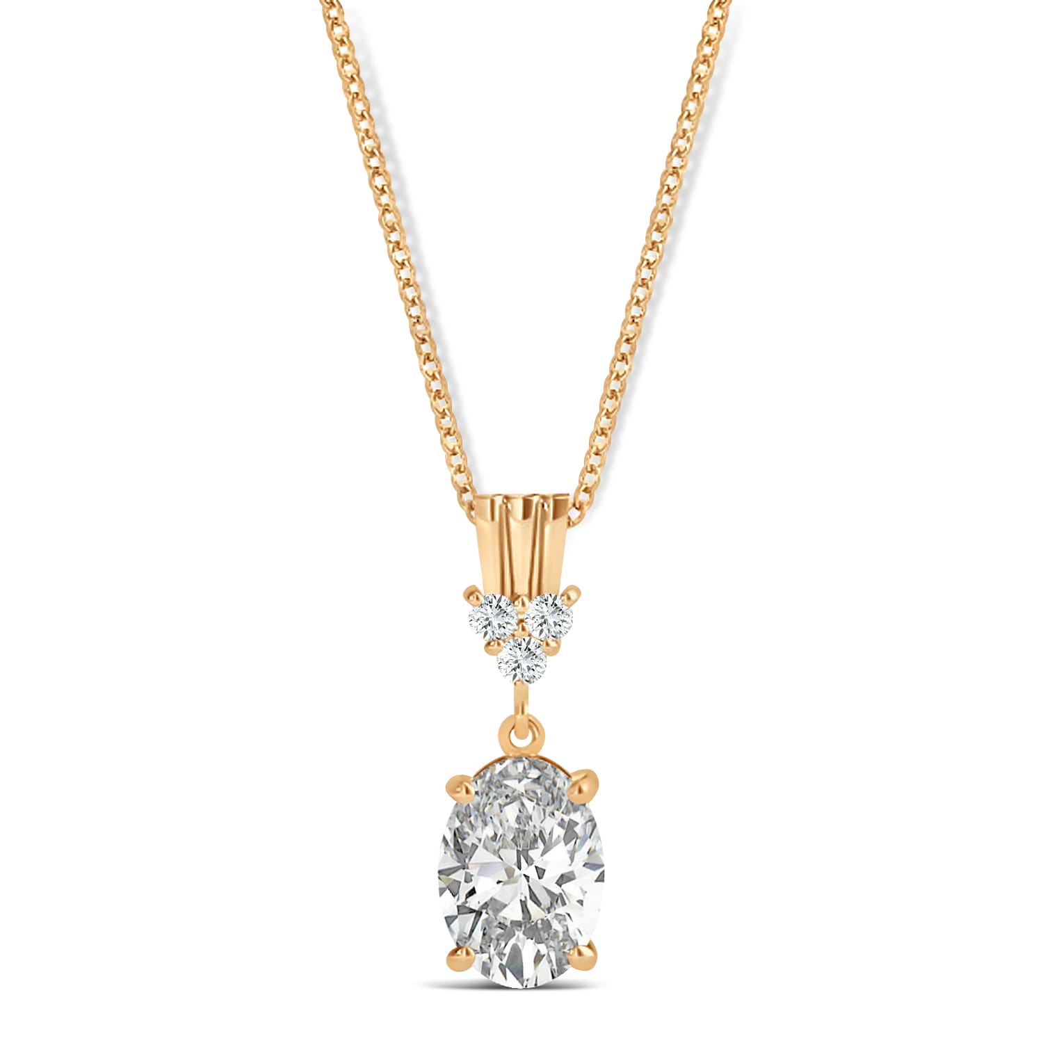 Oval Shape Diamond Pendant Necklace 14k Rose Gold (0.80ct)