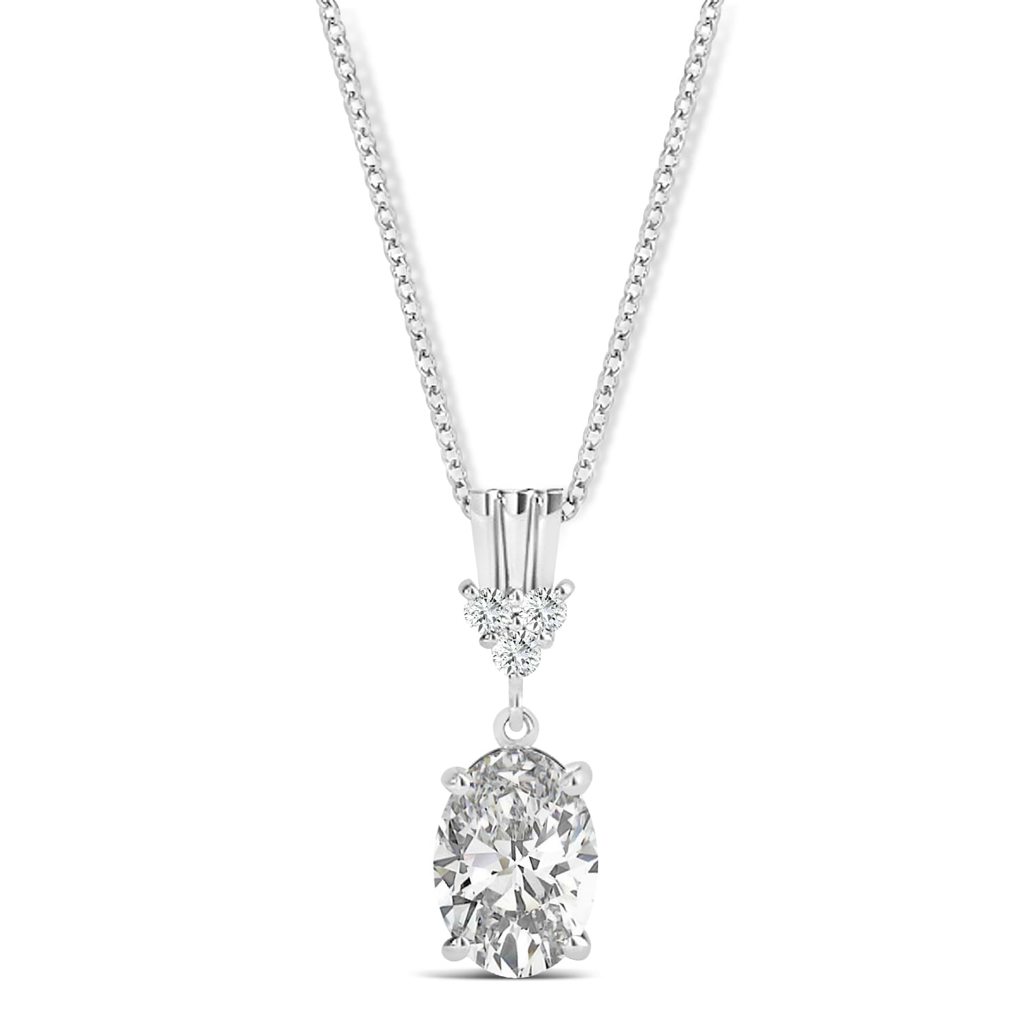 Oval Shape Diamond Pendant Necklace 14k White Gold (0.80ct)