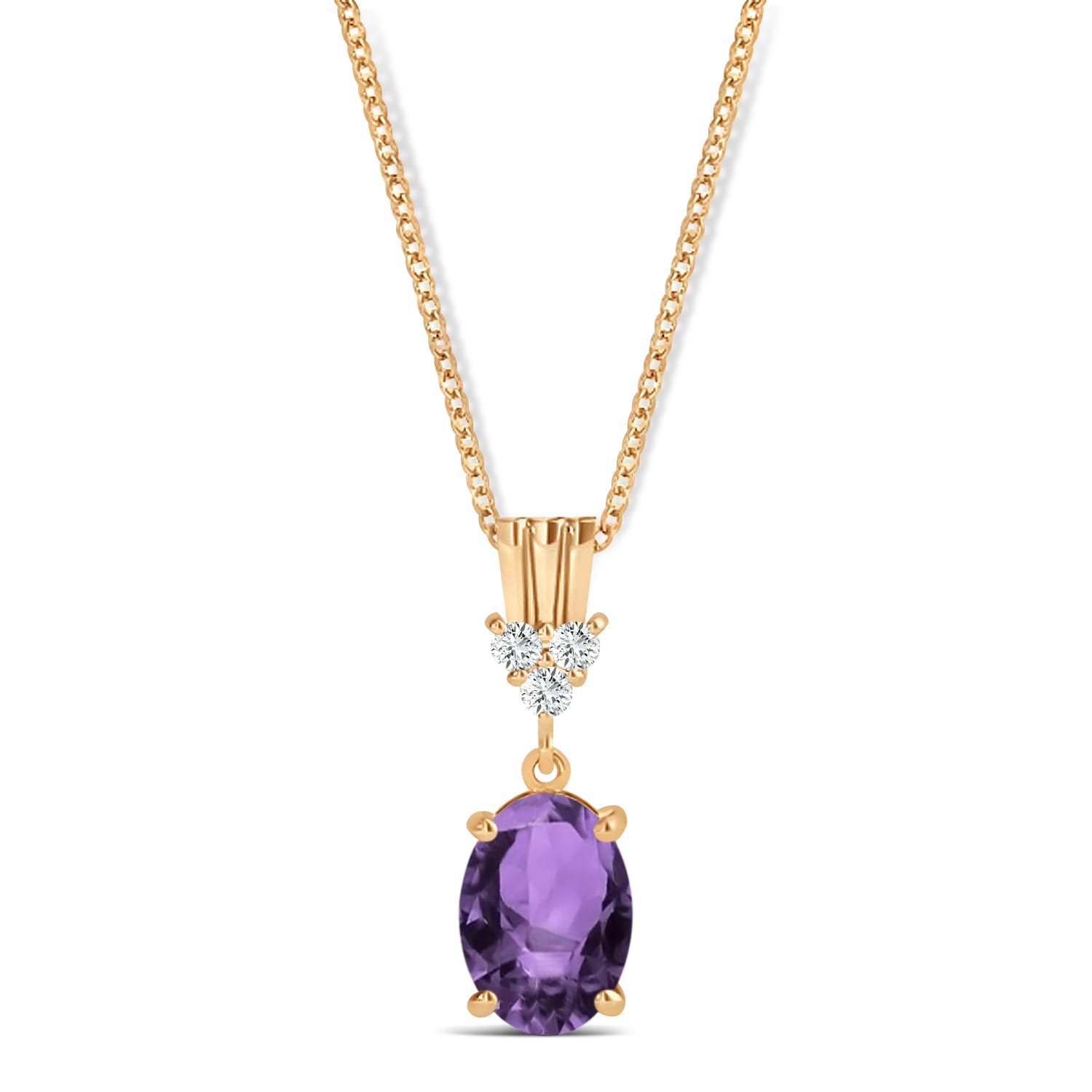 Oval Shape Amethyst & Diamond Pendant Necklace 14k Rose Gold (0.90ct)