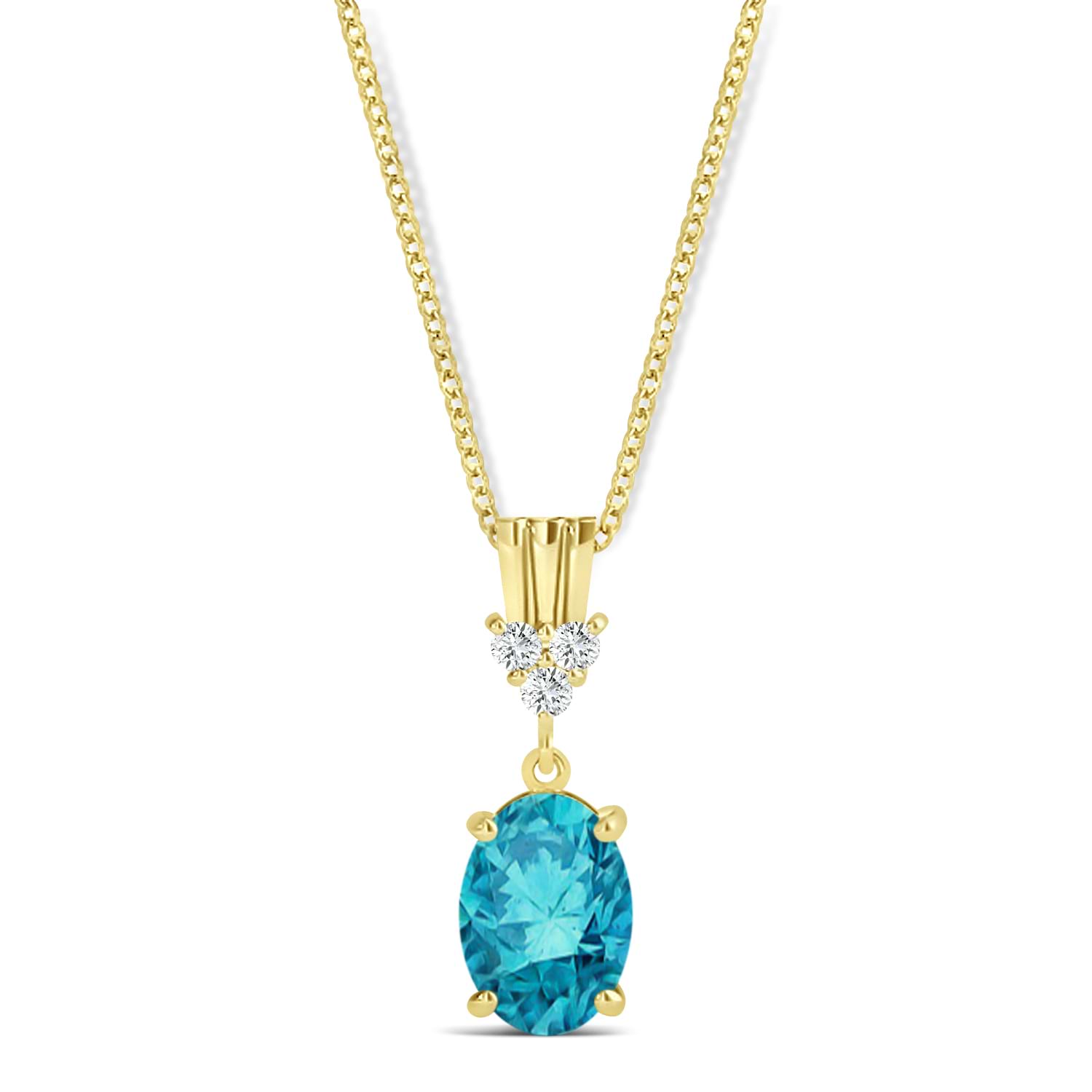 Oval Shape Blue Diamond & Diamond Pendant Necklace 14k Yellow Gold (0.80ct)
