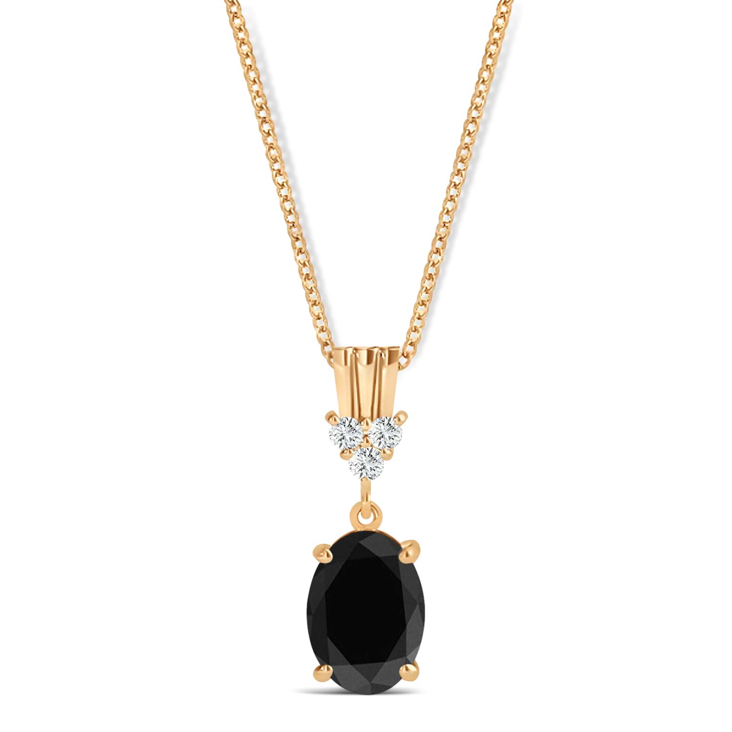 Oval Shape Black Diamond & Diamond Pendant Necklace 14k Rose Gold (0.80ct)