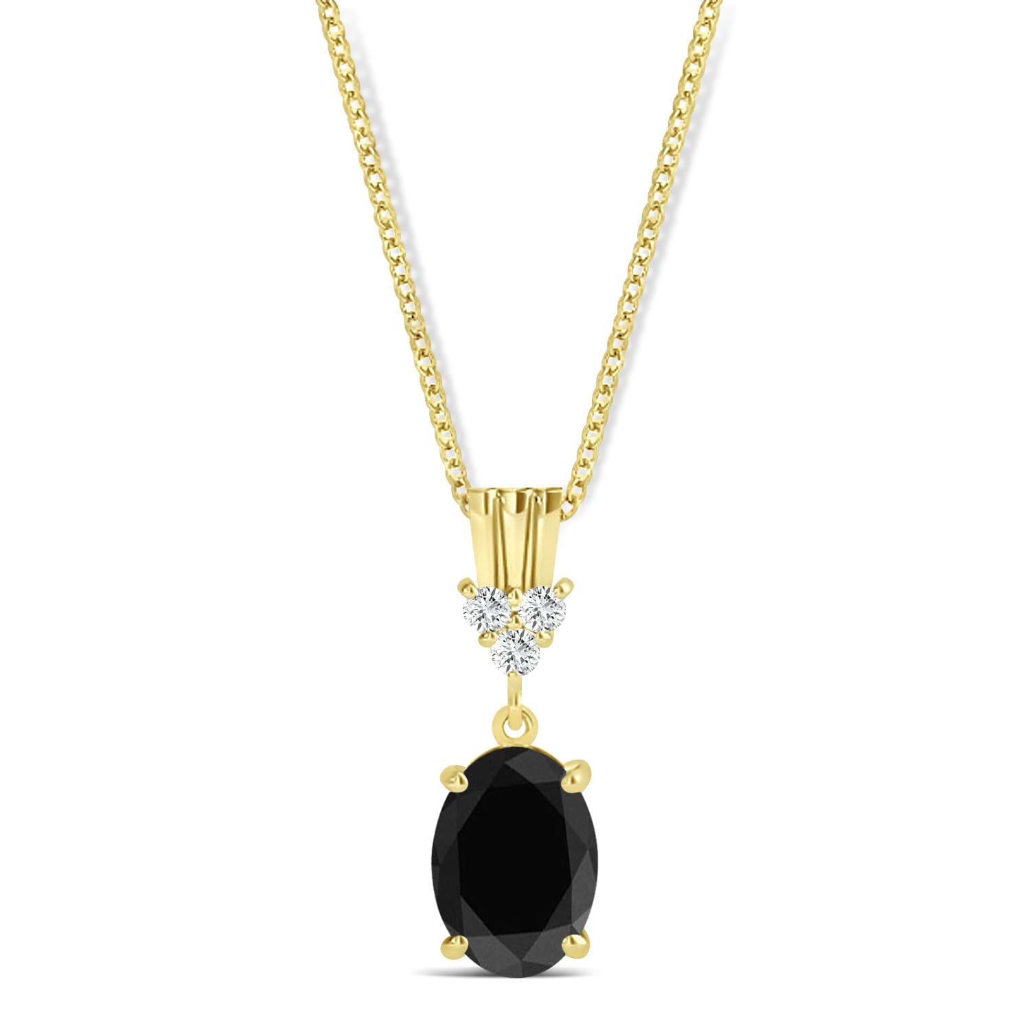 Oval Shape Black Diamond & Diamond Pendant Necklace 14k Yellow Gold (0.80ct)