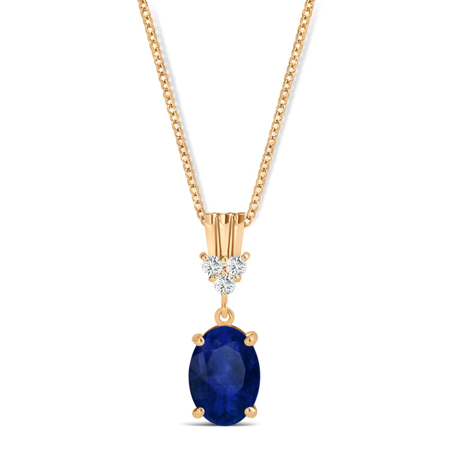 Oval Shape Blue Sapphire & Diamond Pendant Necklace 14k Rose Gold (1.05ct)
