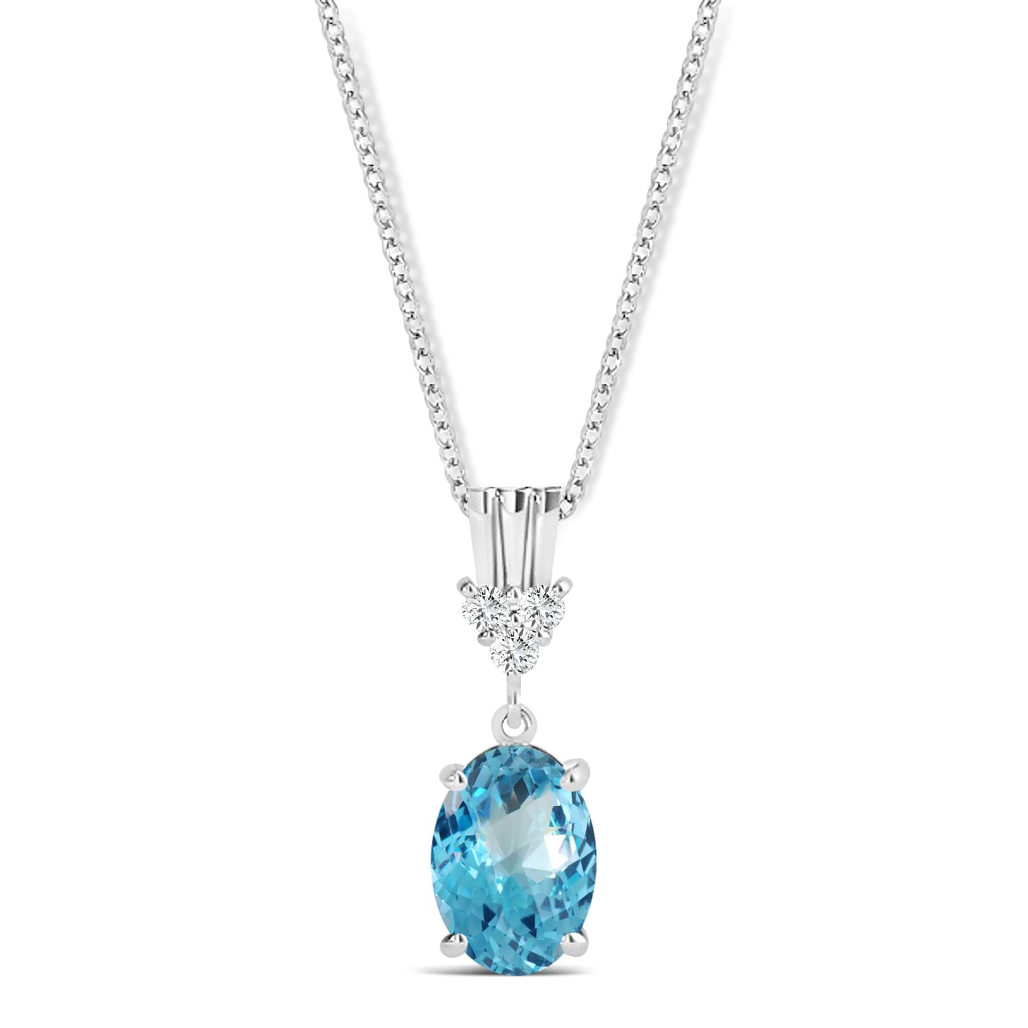 Oval Shape Blue Topaz & Diamond Pendant Necklace 14k White Gold (1.15ct)