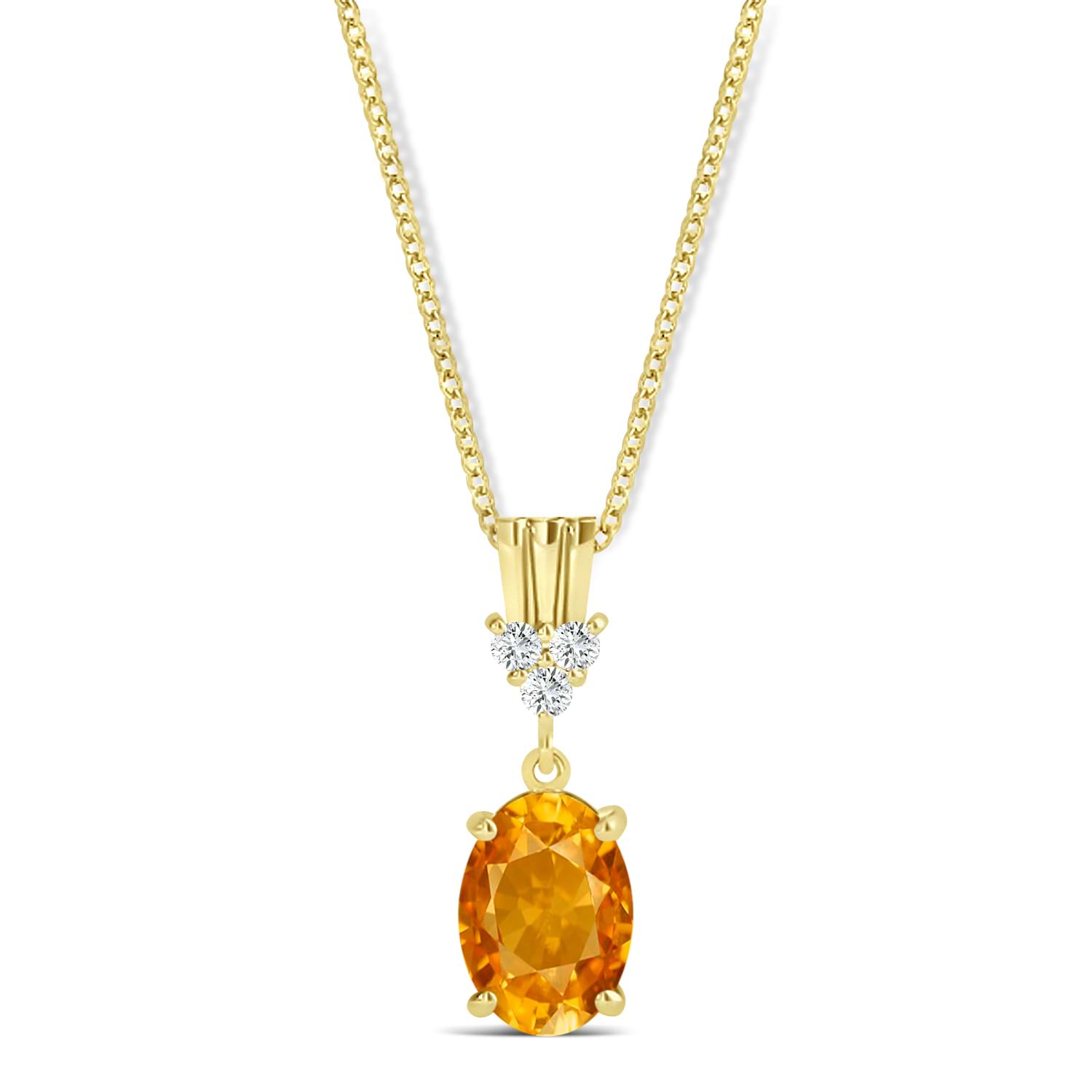Oval Shape Citrine & Diamond Pendant Necklace 14k Yellow Gold (0.90ct)