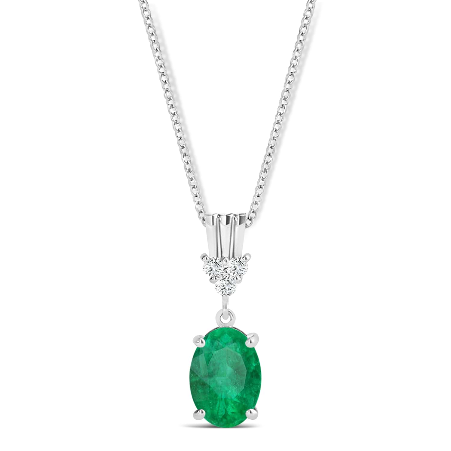 Oval Shape Emerald & Diamond Pendant Necklace 14k White Gold (0.90ct)