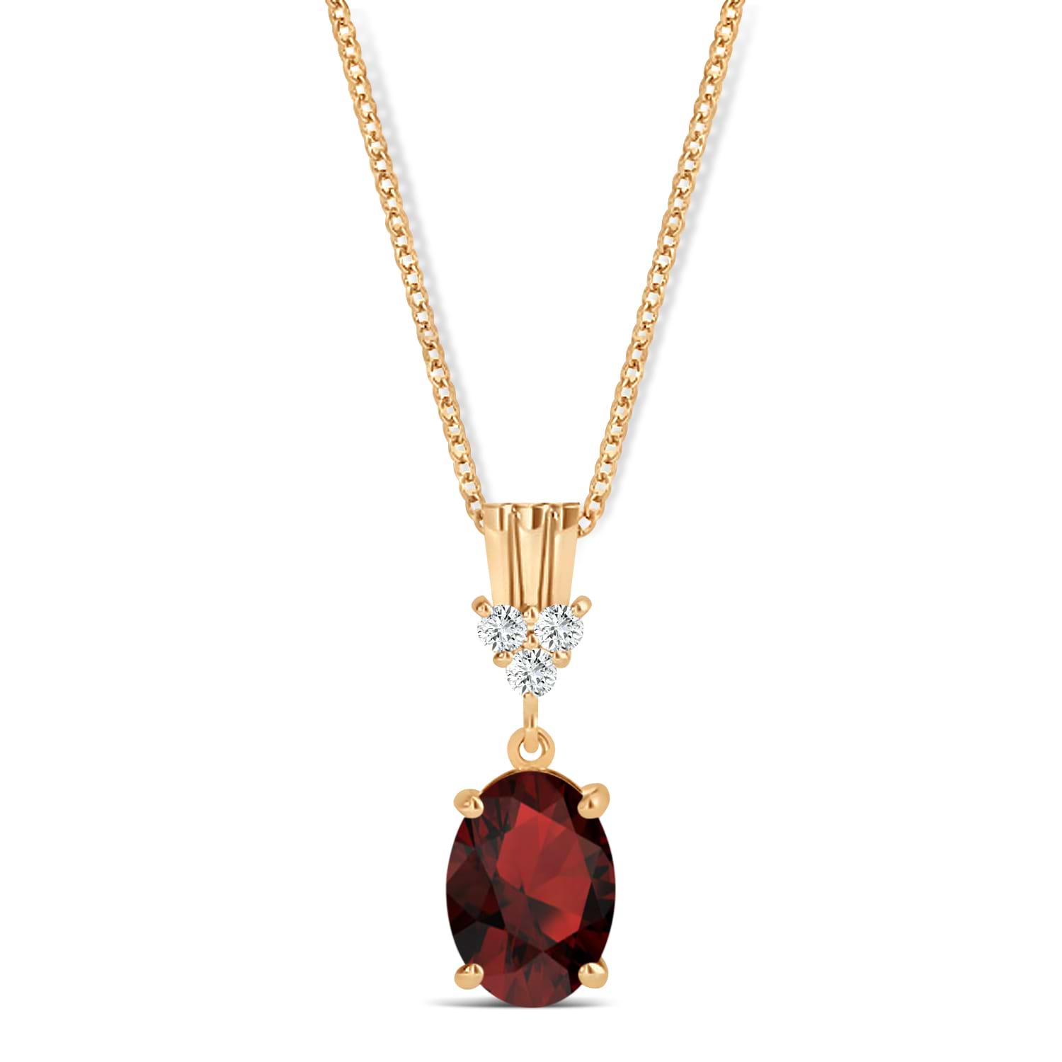 Oval Shape Garnet & Diamond Pendant Necklace 14k Rose Gold (1.05ct)