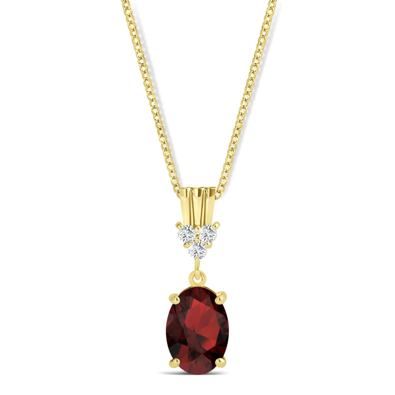 Oval Shape Garnet & Diamond Pendant Necklace 14k Yellow Gold (1.05ct)