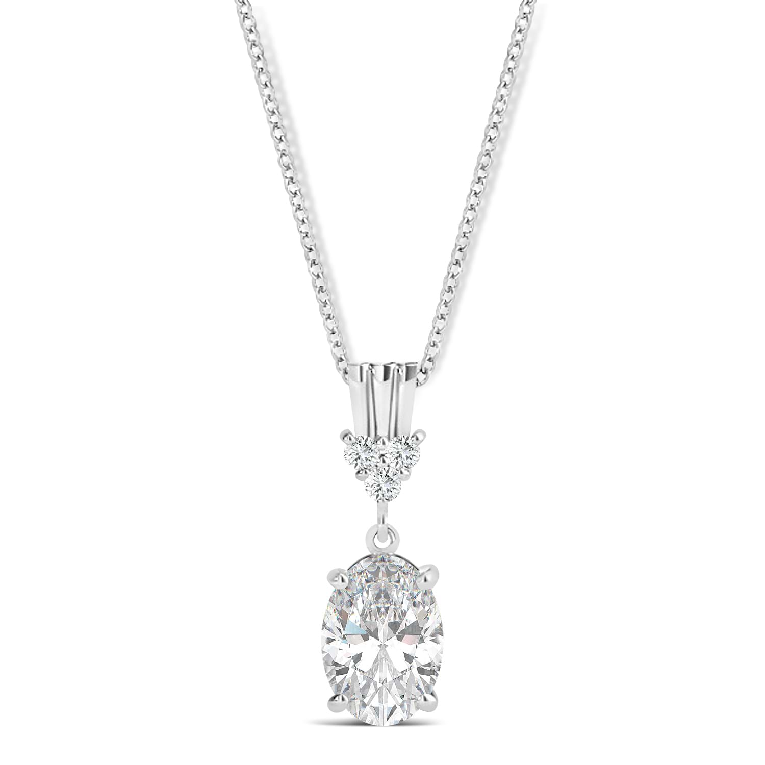 Oval Shape Moissanite & Diamond Pendant Necklace 14k White Gold (0.90ct)