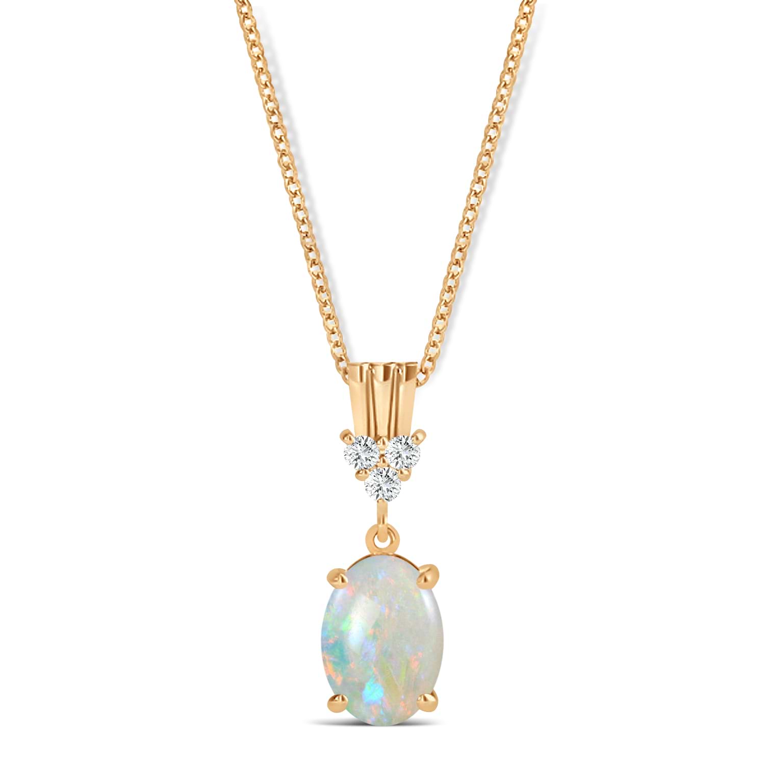Oval Shape Opal & Diamond Pendant Necklace 14k Rose Gold (0.55ct)