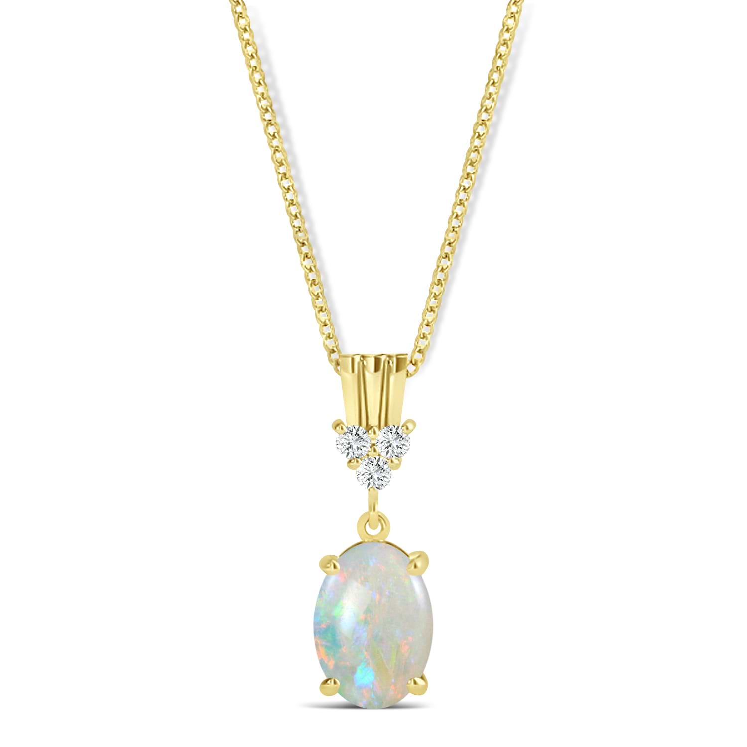 Oval Shape Opal & Diamond Pendant Necklace 14k Yellow Gold (0.55ct)