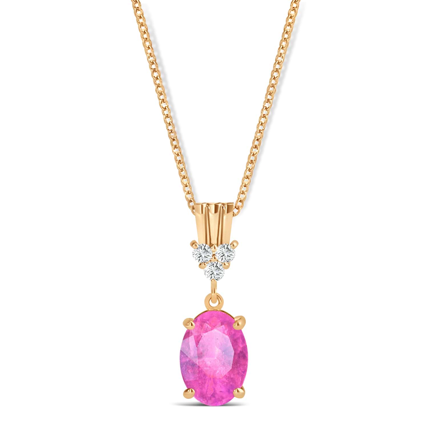 Oval Shape Pink Sapphire & Diamond Pendant Necklace 14k Rose Gold (1.05ct)