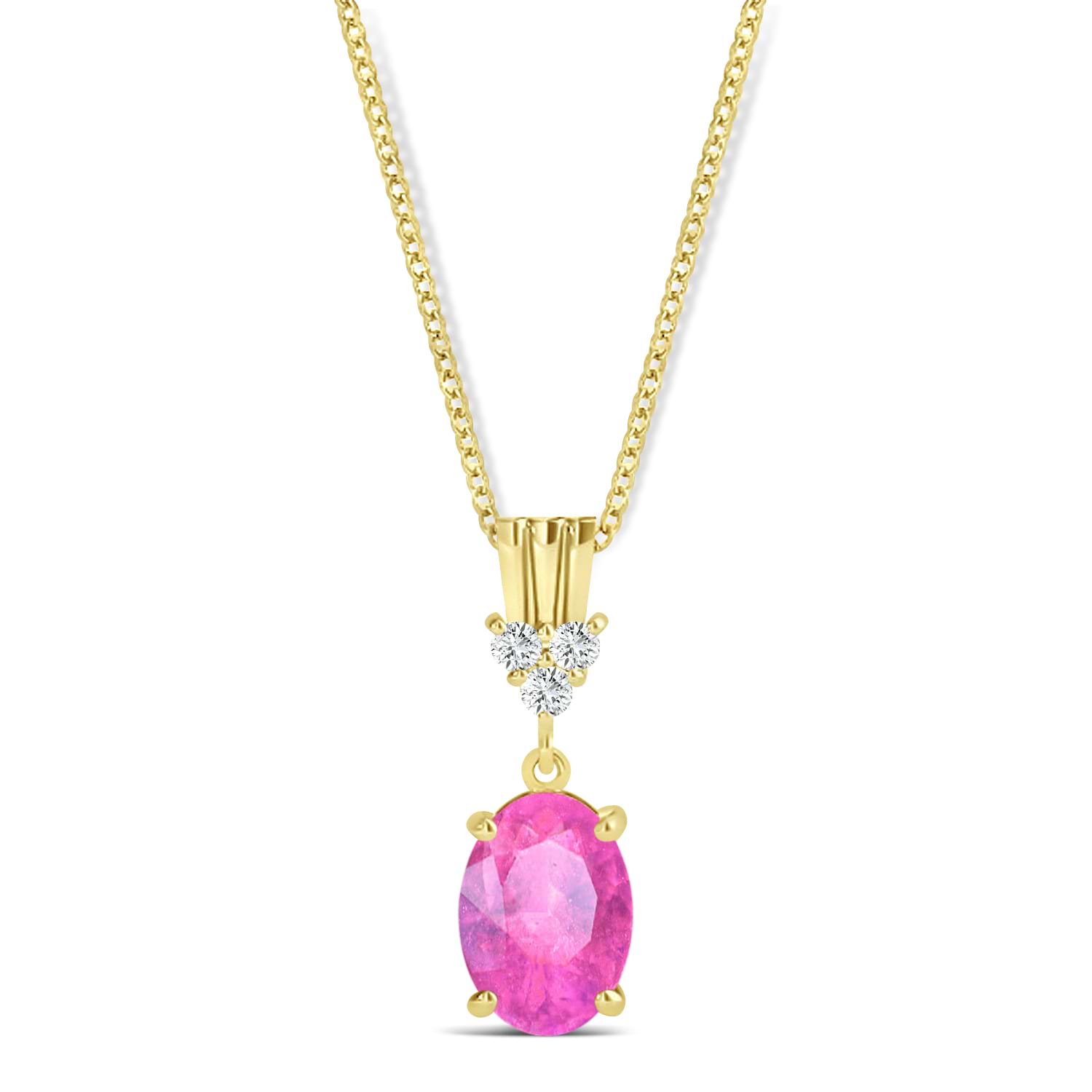 Oval Shape Pink Sapphire & Diamond Pendant Necklace 14k Yellow Gold (1.05ct)