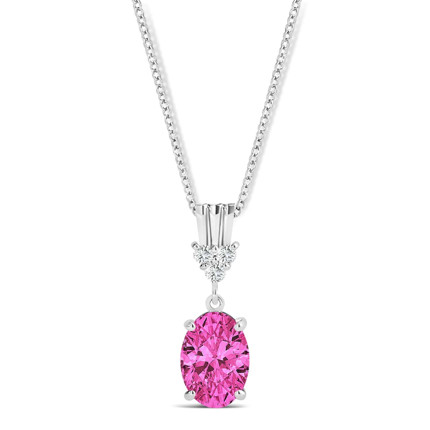 Oval Shape Pink Topaz & Diamond Pendant Necklace 14k White Gold (1.15ct)