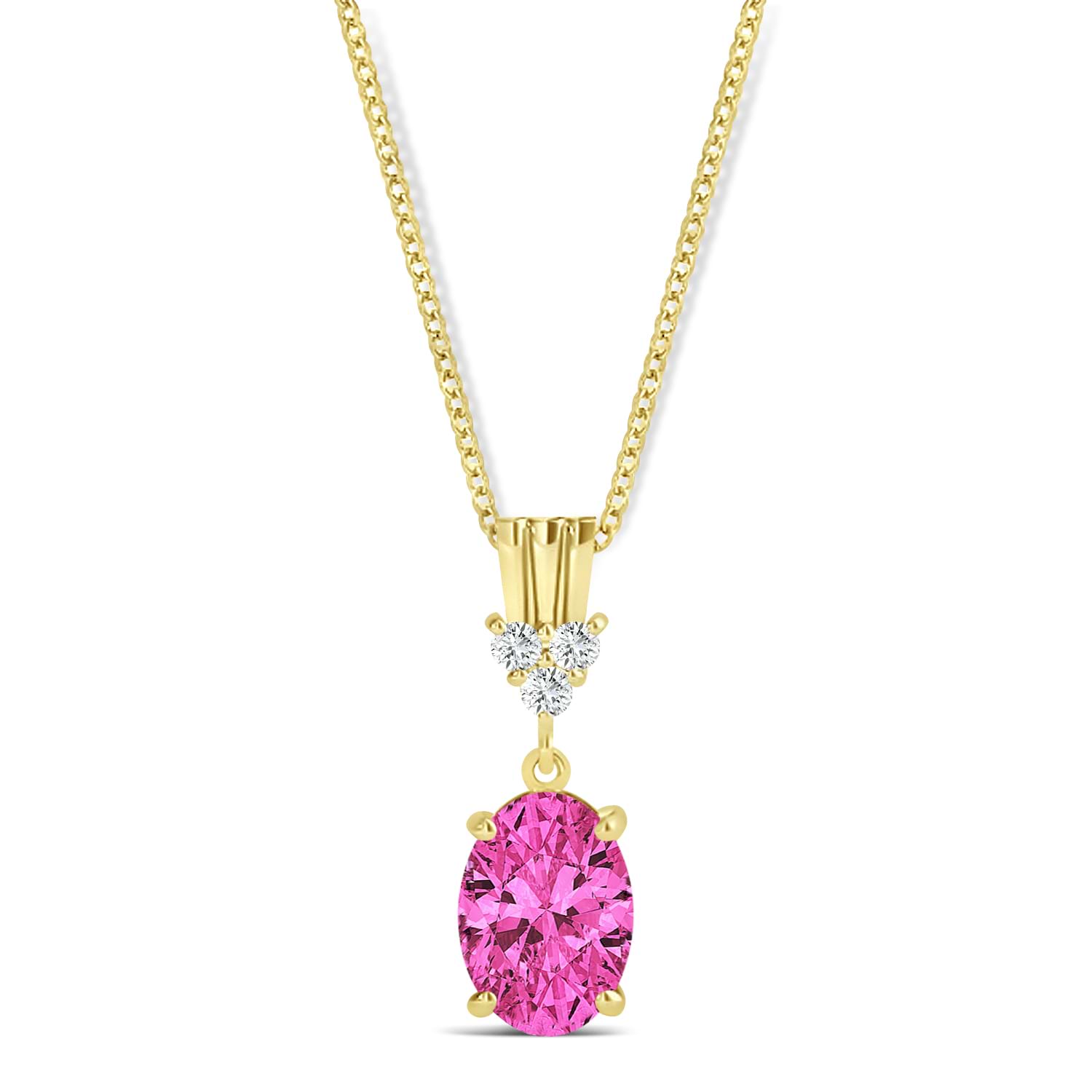 Oval Shape Pink Topaz & Diamond Pendant Necklace 14k Yellow Gold (1.15ct)