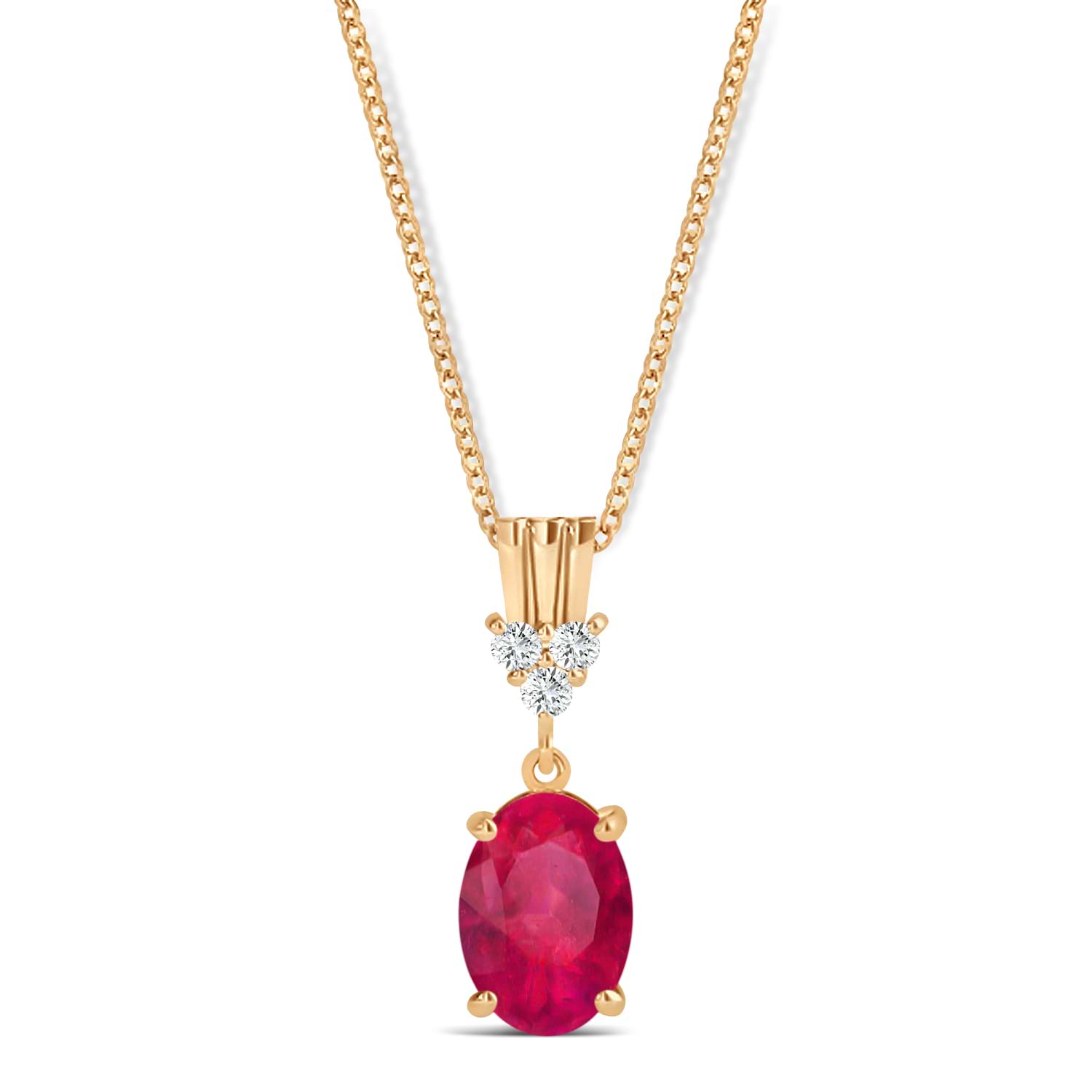 Oval Shape Ruby & Diamond Pendant Necklace 14k Rose Gold (1.10ct)