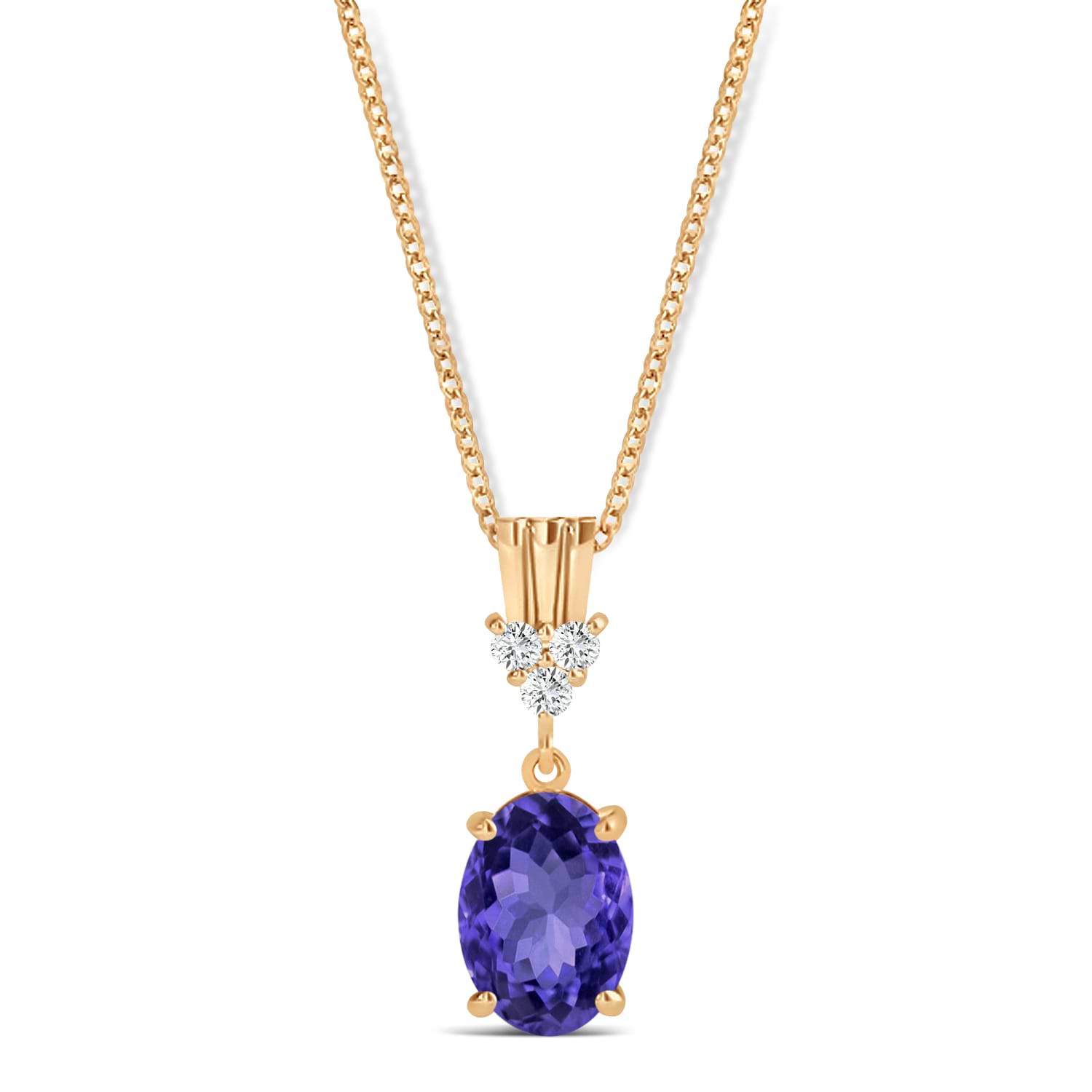 Oval Shape Tanzanite & Diamond Pendant Necklace 14k Rose Gold (0.90ct)