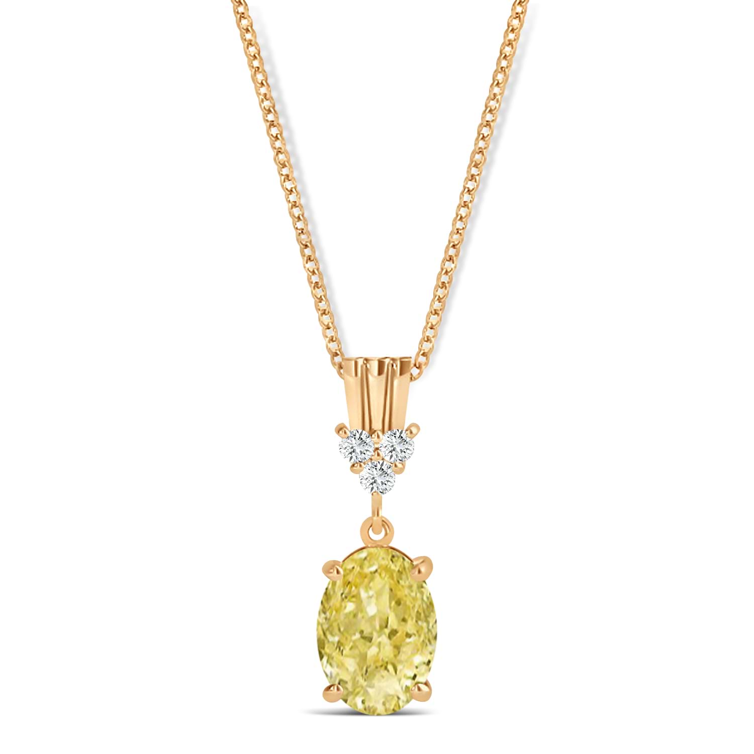 Oval Shape Yellow Diamond & Diamond Pendant Necklace 14k Rose Gold (0.80ct)