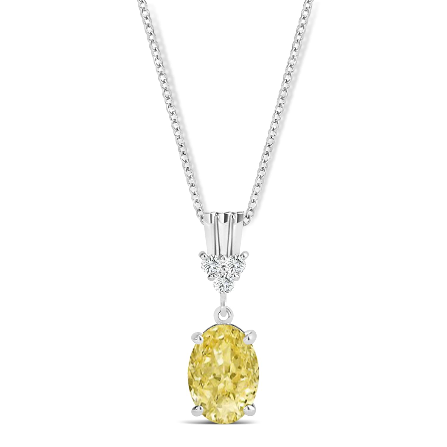 Oval Shape Yellow Diamond & Diamond Pendant Necklace 14k White Gold (0.80ct)
