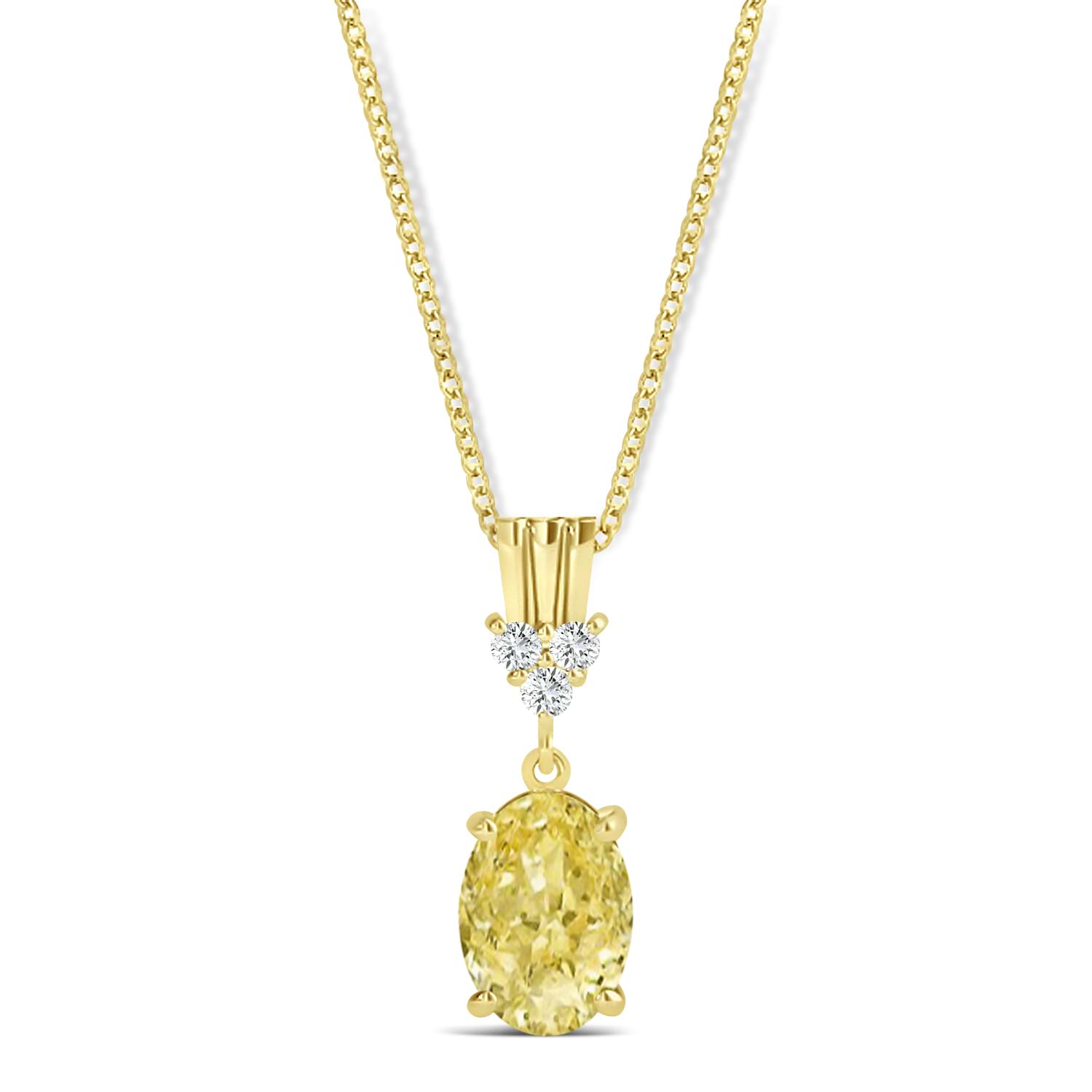 Oval Shape Yellow Diamond & Diamond Pendant Necklace 14k Yellow Gold (0.80ct)