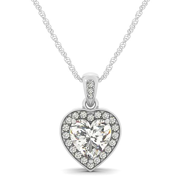 Heart Shaped Diamond Pendant Halo Necklace 14k White Gold (0.85ct)