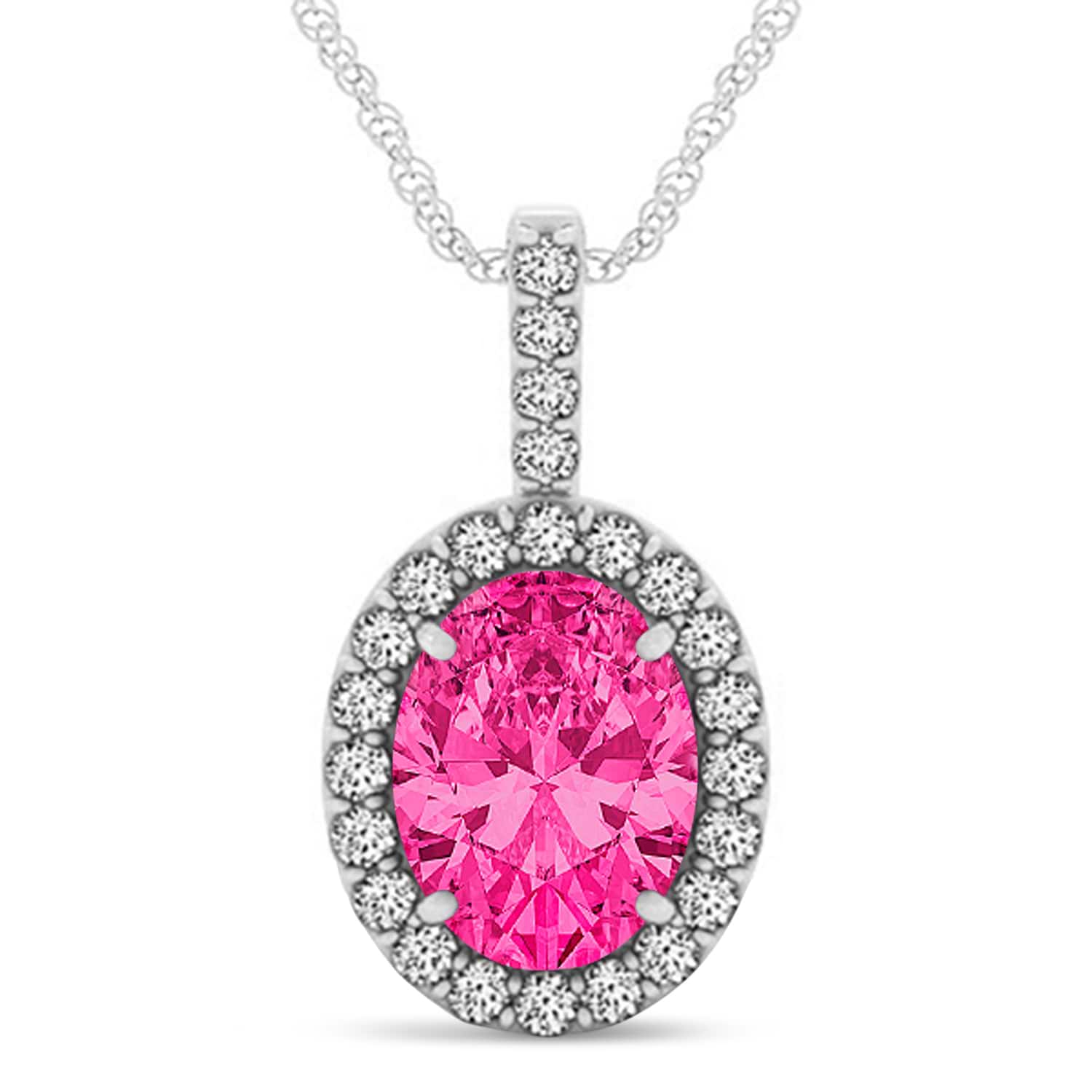 Pink Tourmaline & Diamond Halo Oval Pendant Necklace 14k White Gold (1.17ct)