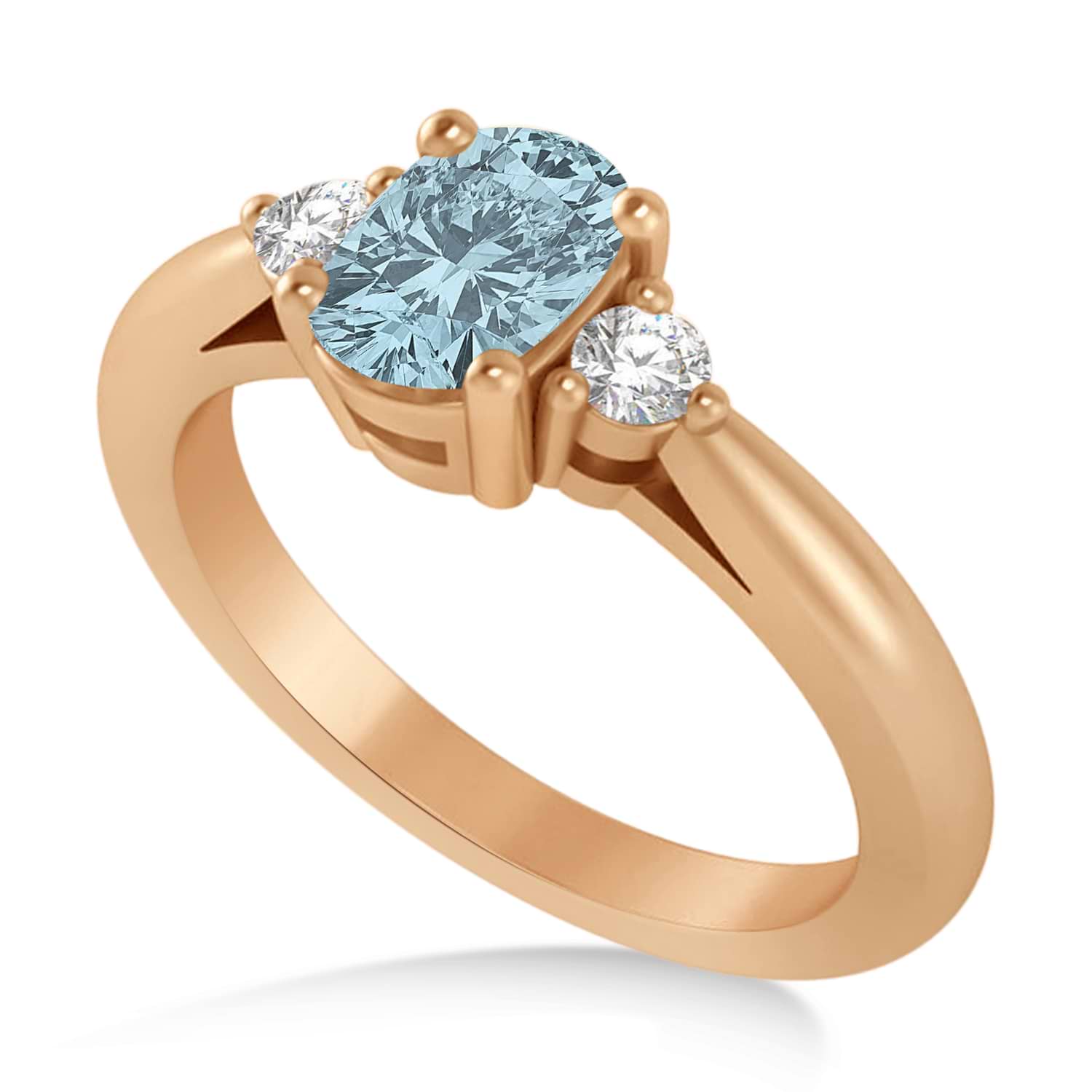 Cushion Aquamarine & Diamond Three-Stone Engagement Ring 14k Rose Gold (1.14ct)