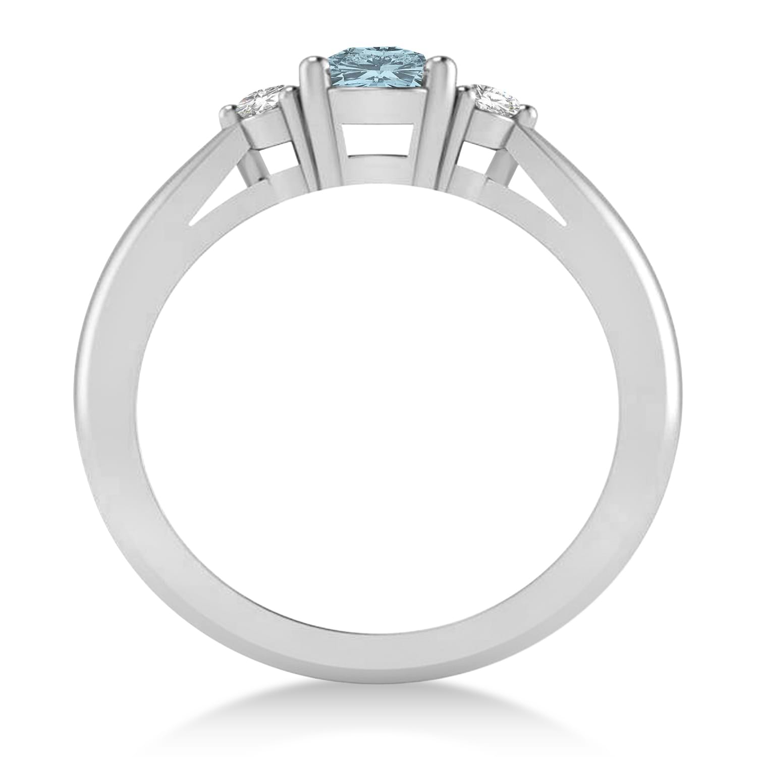 Cushion Aquamarine & Diamond Three-Stone Engagement Ring 14k White Gold (1.14ct)