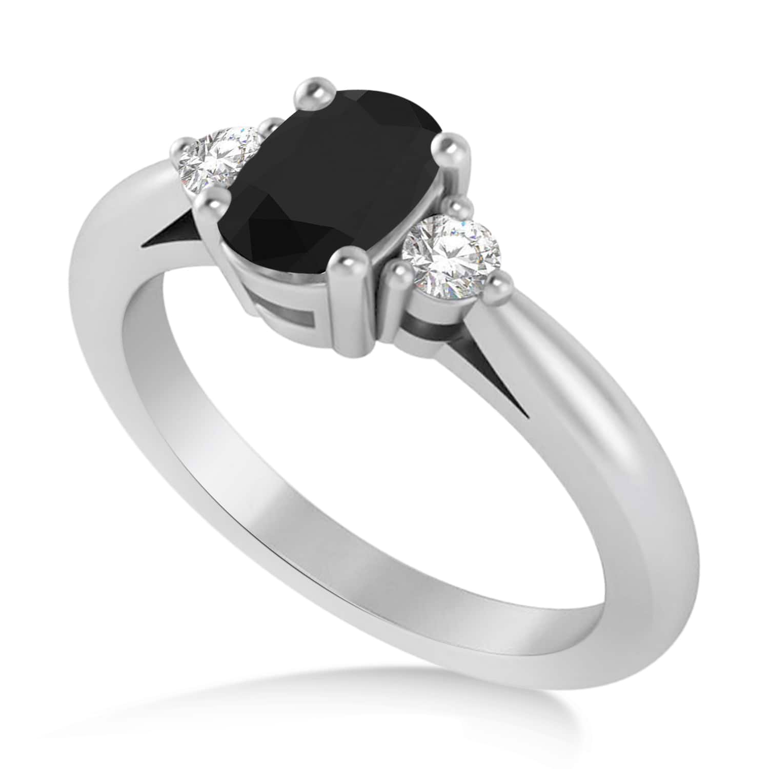 Cushion Black & White Diamond Three-Stone Engagement Ring 14k White Gold (1.14ct)