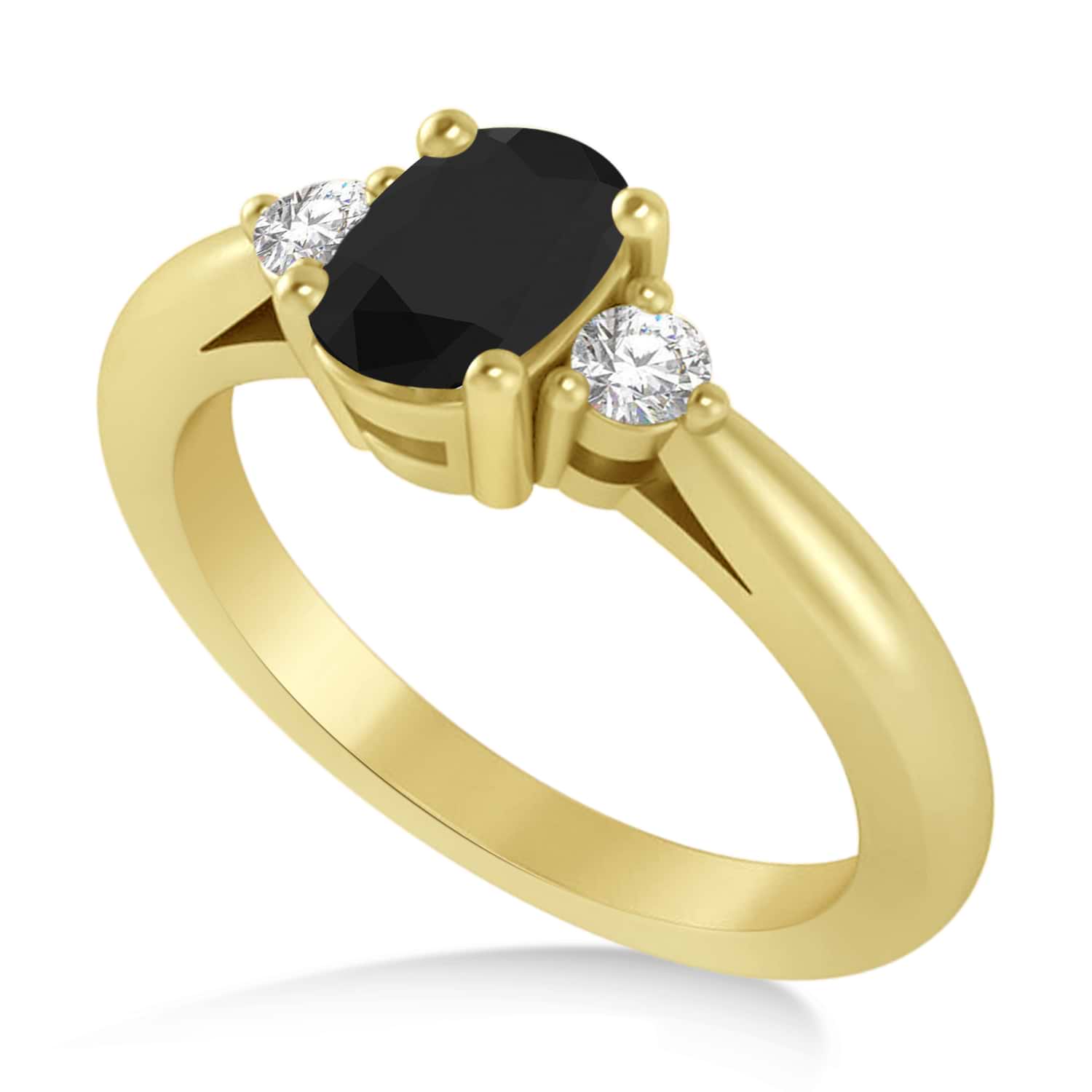 Cushion Black & White Diamond Three-Stone Engagement Ring 14k Yellow Gold (1.14ct)