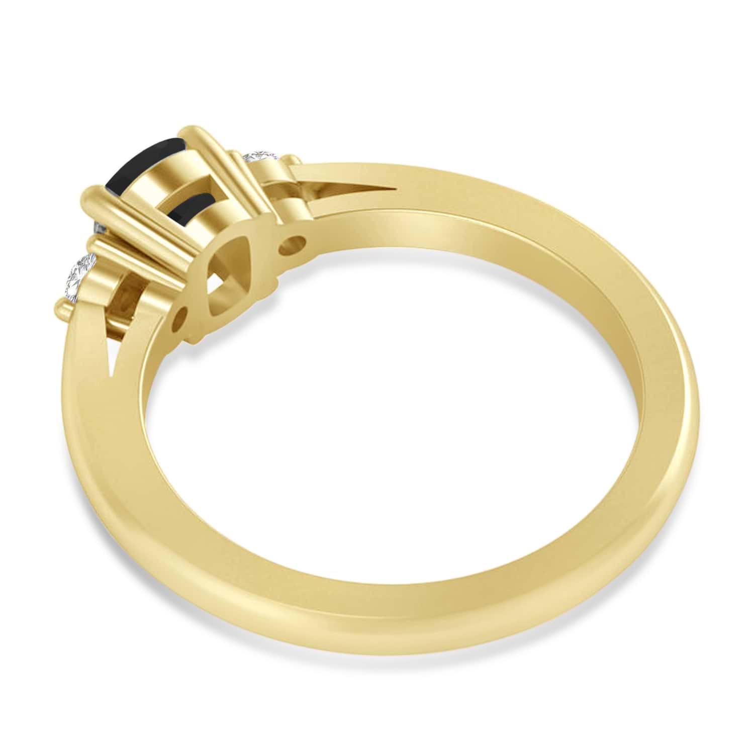 Cushion Black & White Diamond Three-Stone Engagement Ring 14k Yellow Gold (1.14ct)