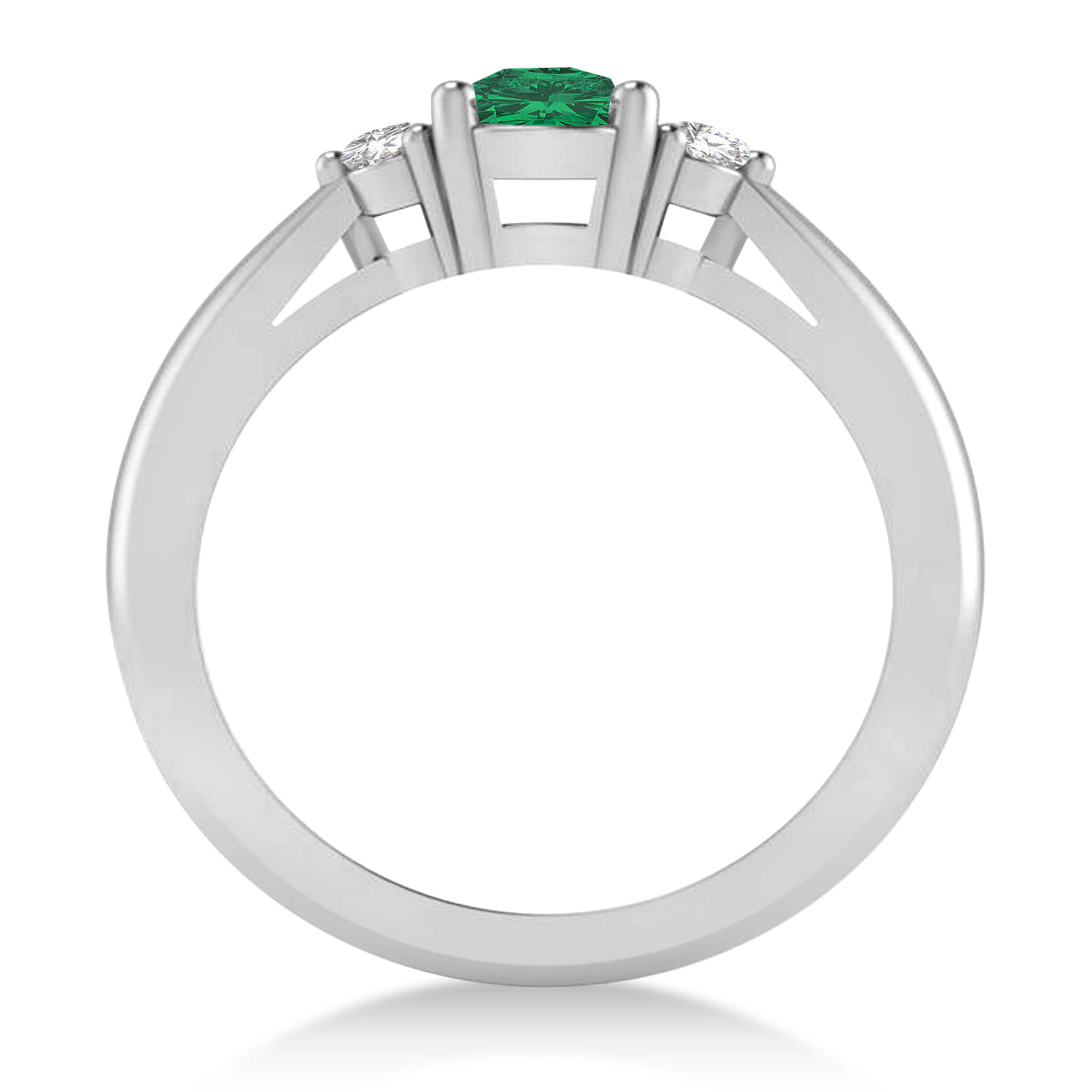 Cushion Emerald & Diamond Three-Stone Engagement Ring 14k White Gold (1.14ct)
