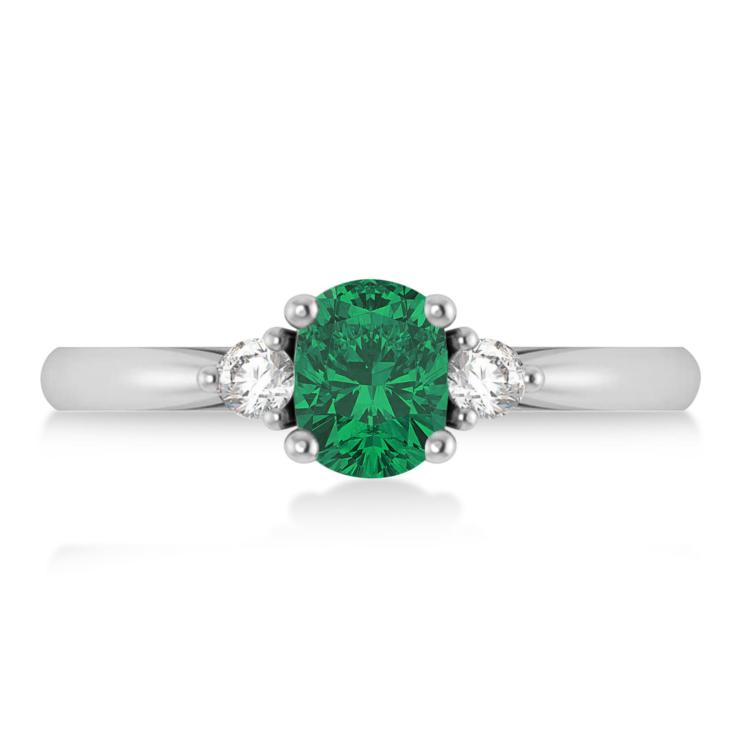Cushion Emerald & Diamond Three-Stone Engagement Ring 14k White Gold (1.14ct)