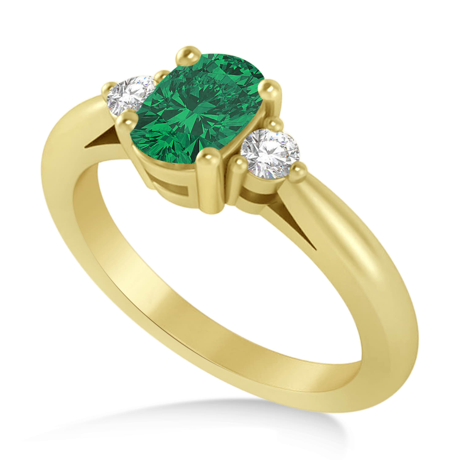 Cushion Emerald & Diamond Three-Stone Engagement Ring 14k Yellow Gold (1.14ct)