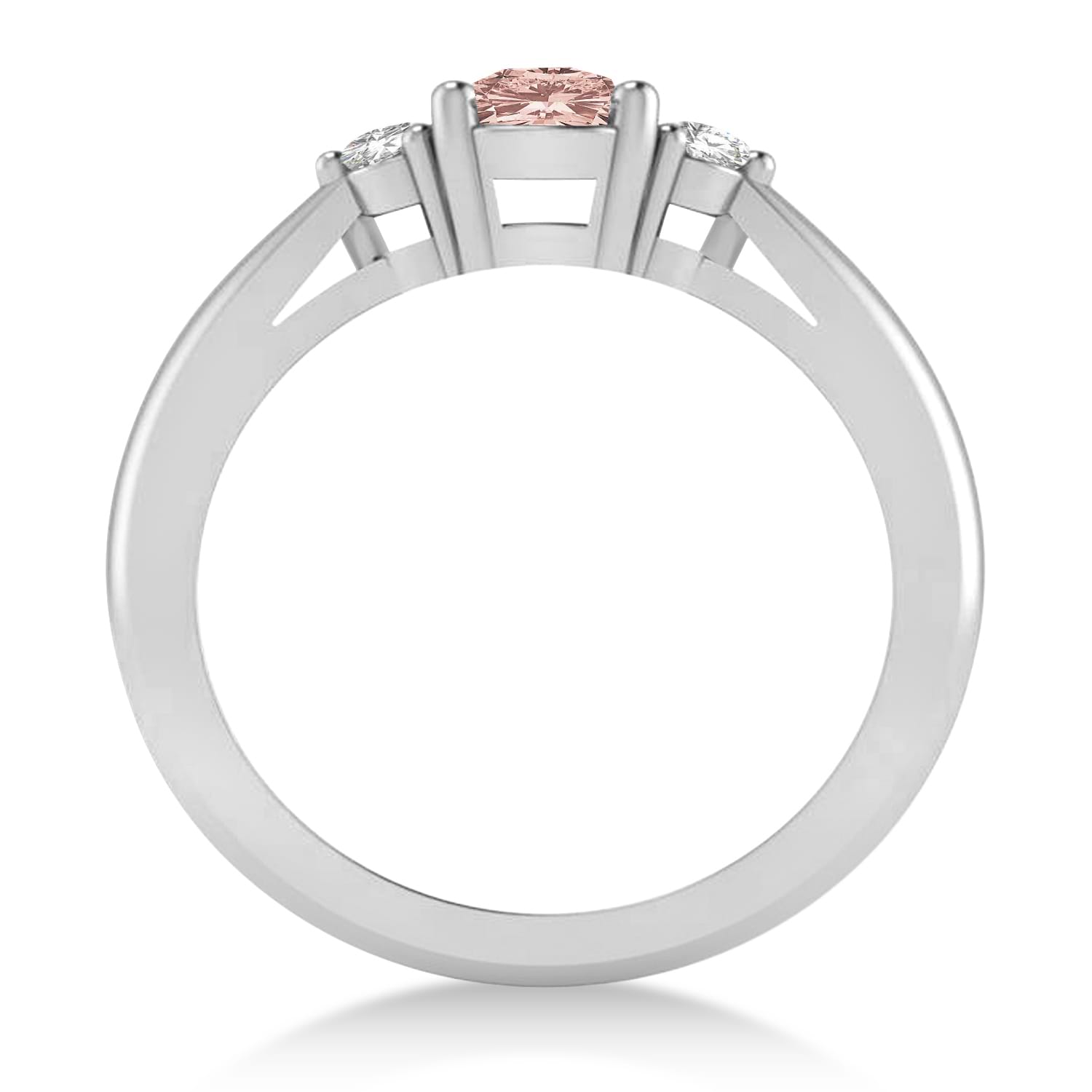 Cushion Morganite & Diamond Three-Stone Engagement Ring 14k White Gold (1.14ct)
