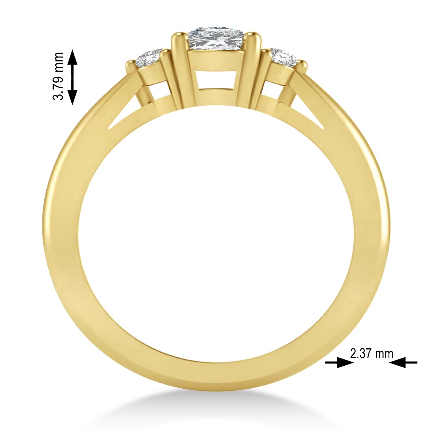 Cushion Moissanite & Diamond Three-Stone Engagement Ring 14k Yellow Gold (1.14ct)