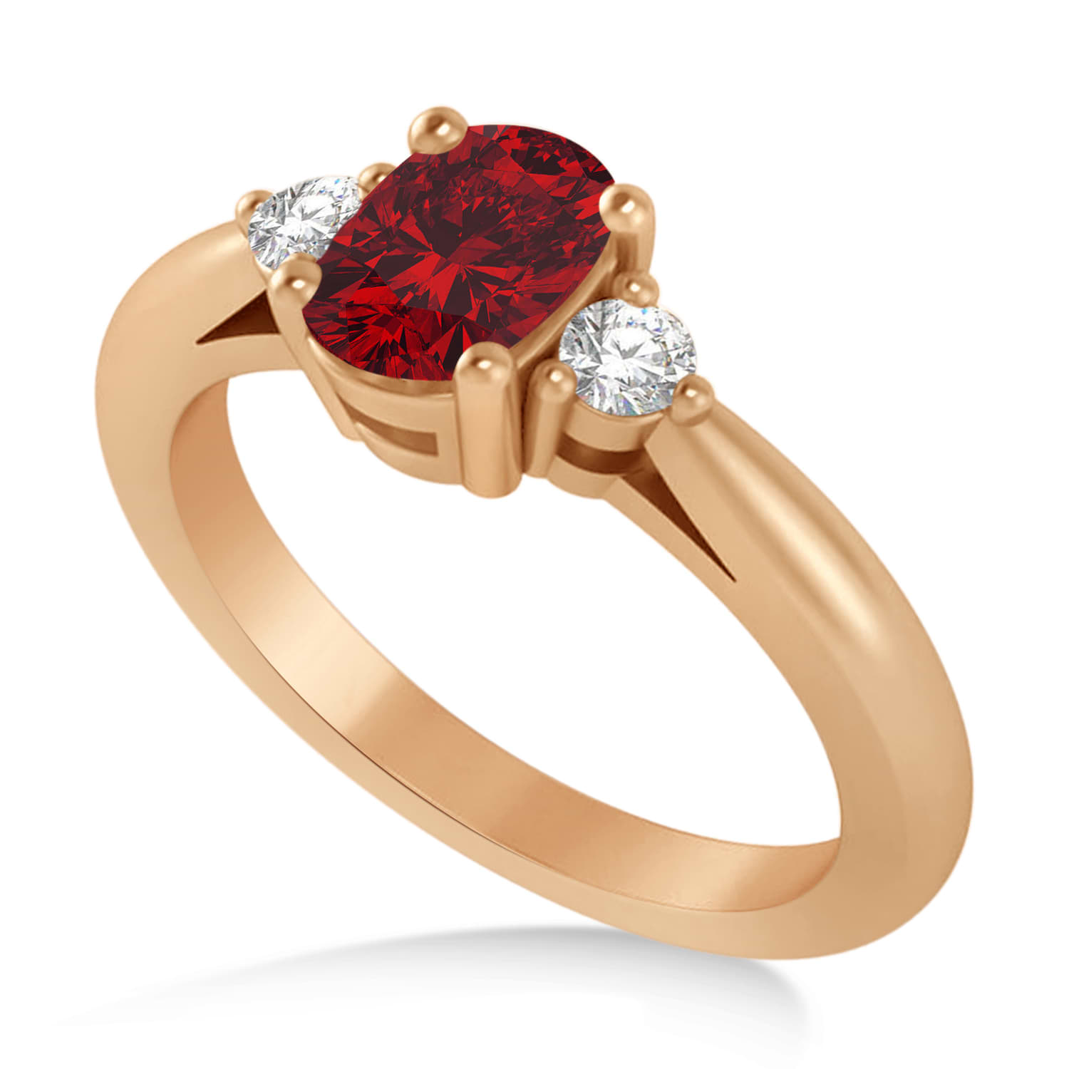 Cushion Ruby & Diamond Three-Stone Engagement Ring 14k Rose Gold (1.14ct)