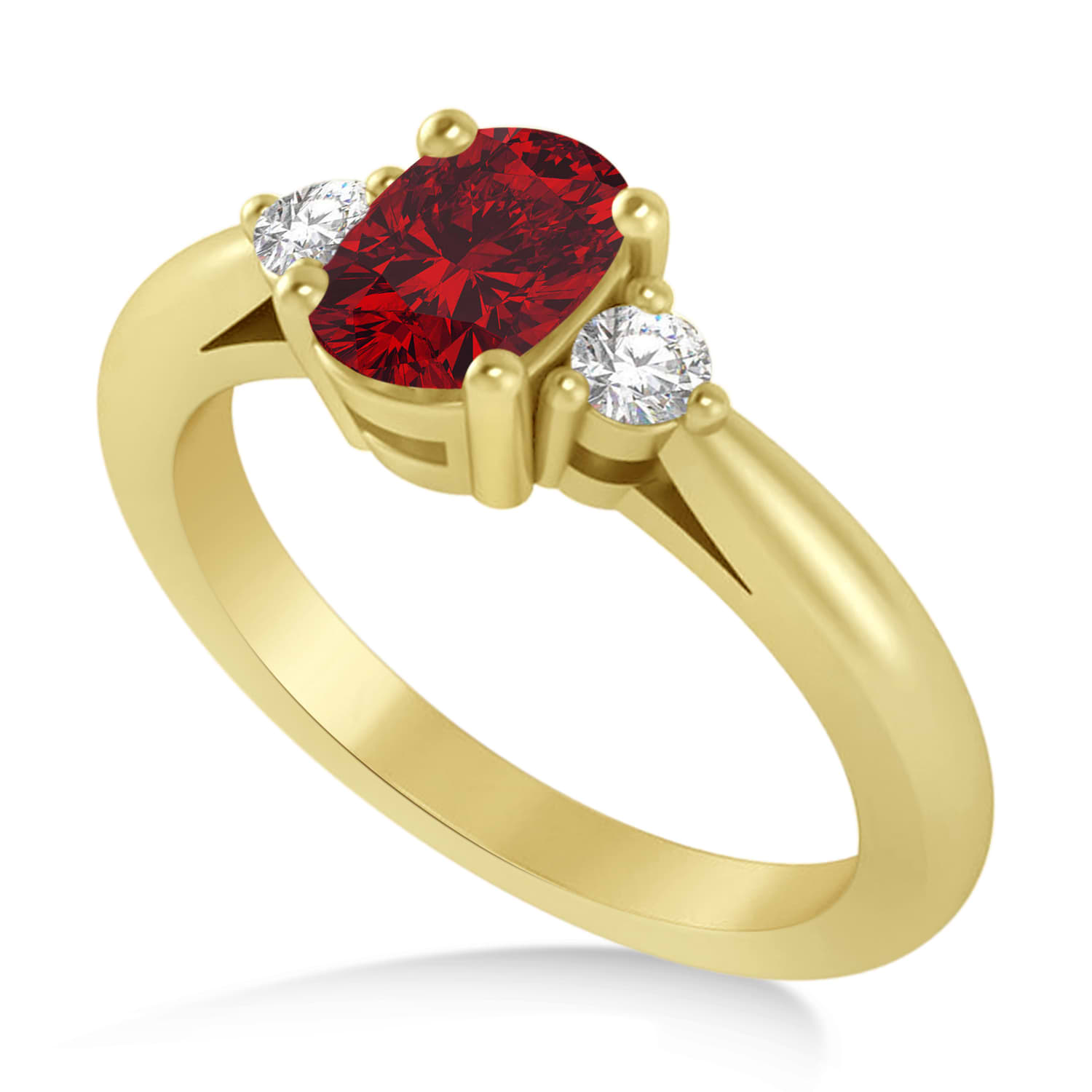 Cushion Ruby & Diamond Three-Stone Engagement Ring 14k Yellow Gold (1.14ct)