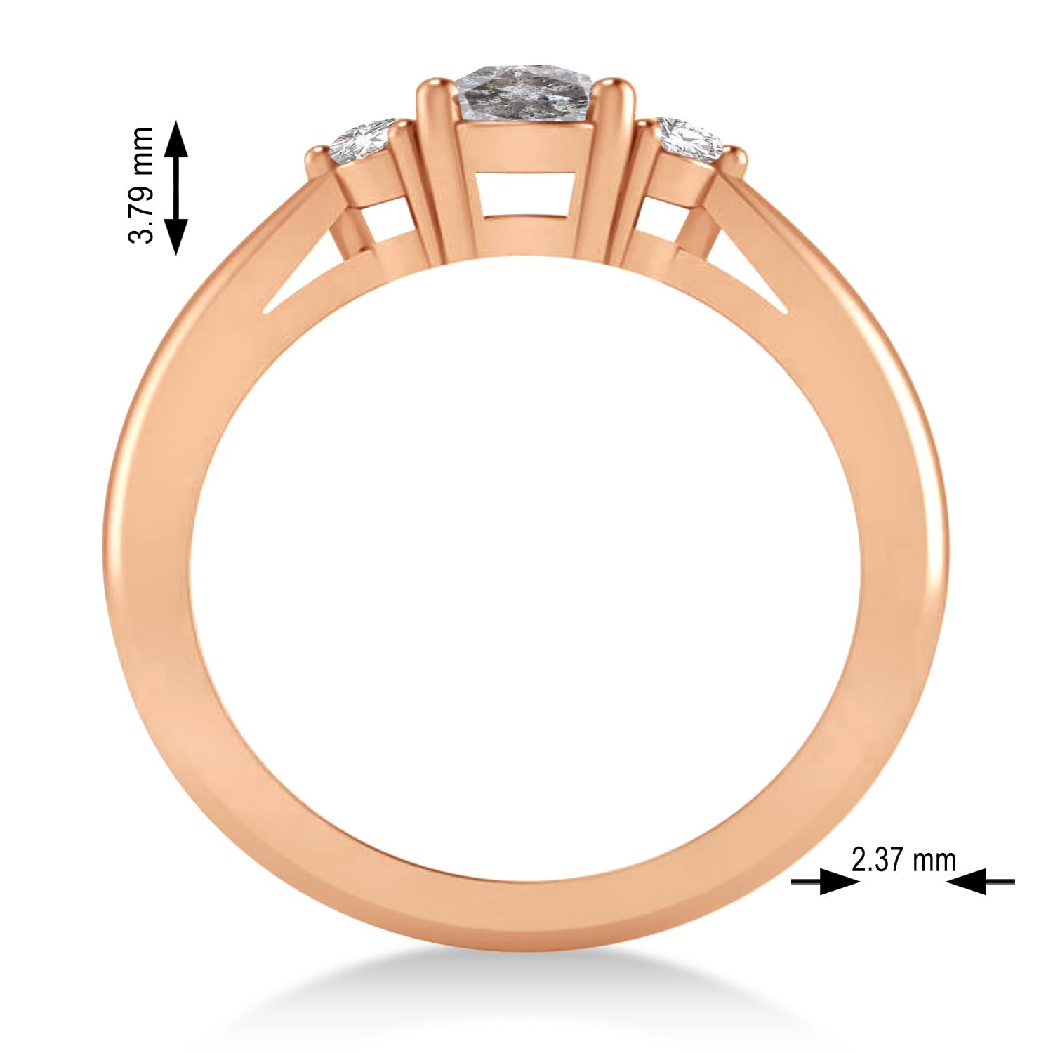 Cushion Salt & Pepper & White Diamond Three-Stone Engagement Ring 14k Rose Gold (1.14ct)