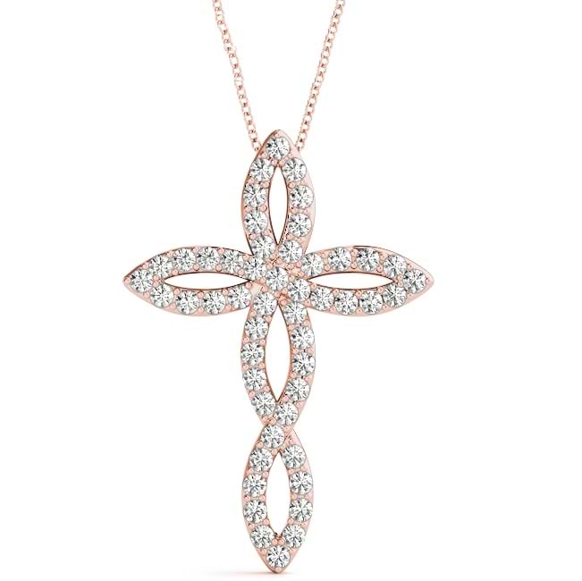 Swirl Cross Diamond Pendant Necklace 14k Rose Gold (0.50ct)