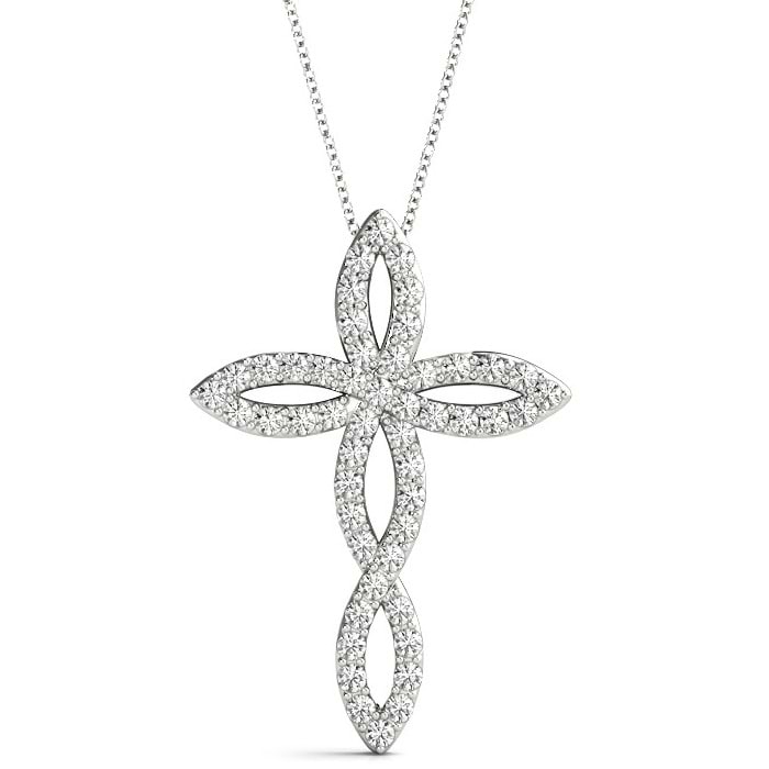 Swirl Cross Diamond Pendant Necklace 14k White Gold (0.50ct)