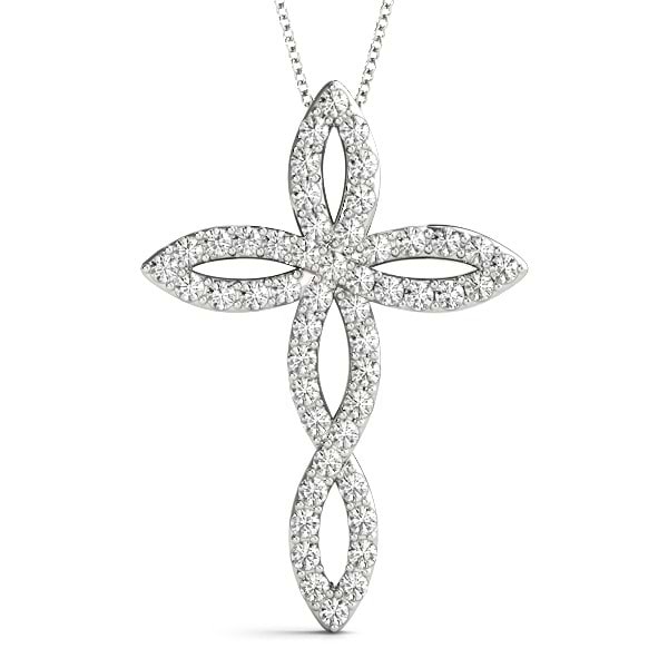 Swirl Cross Diamond Pendant Necklace 14k White Gold (1.00ct)